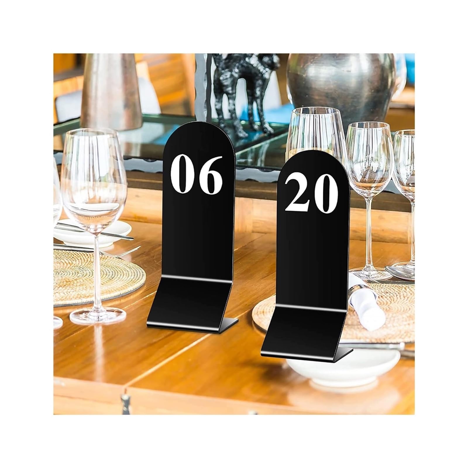 Karty z numerami stolików, Stojaki Na Numery Stół Akrylowe 1-50 50 Szt. 6x18cm Czarne Dwustronne