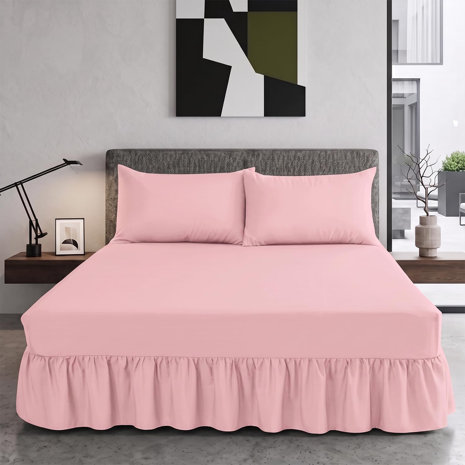 Trendy Relam Extra Deep Frilled Valance Sheet 40cm - Soft Brushed Polycotton, Non Iron Easy Wrap Elastic Sheet (Single, Pink)