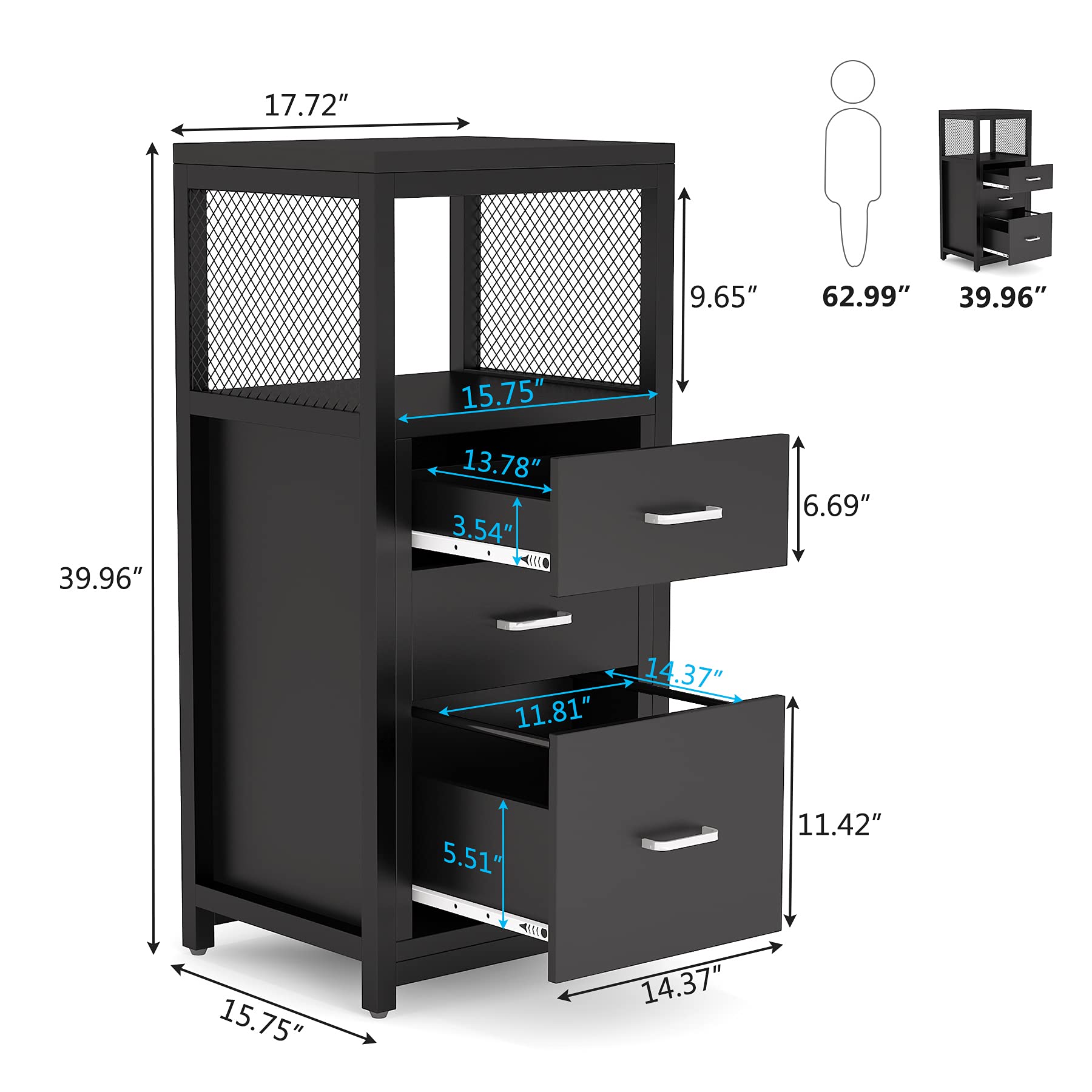 Tribesigns 3 Drawer File for Letter Size, Modern Vertical