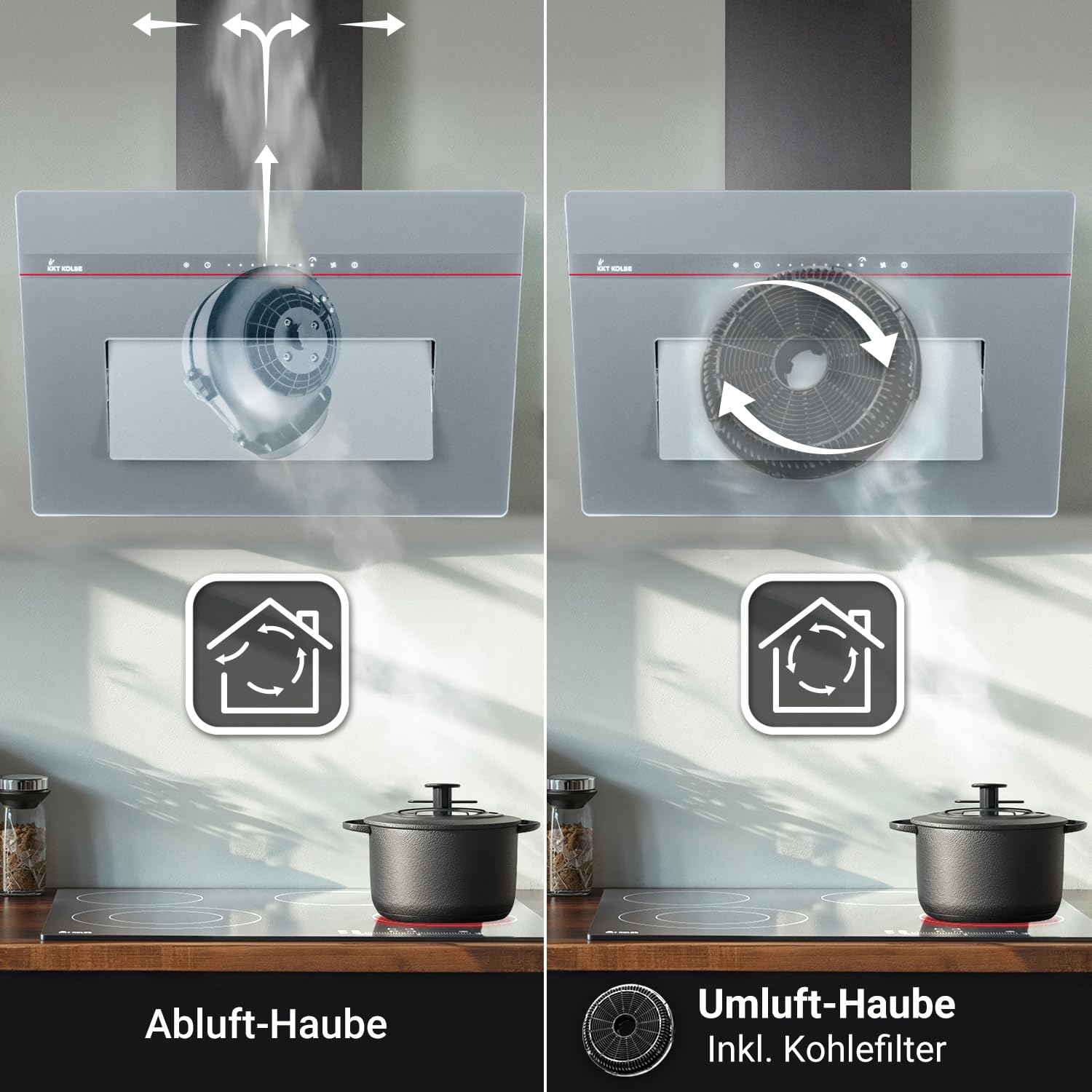 KKT KOLBE A+++ Campana extractora 60 cm 782 m³/h Uringang Cubierta de pared | Vidrio gris mate | Naloopautomatic | Smart WiFi App WLAN | SensorTouch | Iluminación LED RGBW | PLOOM6005G