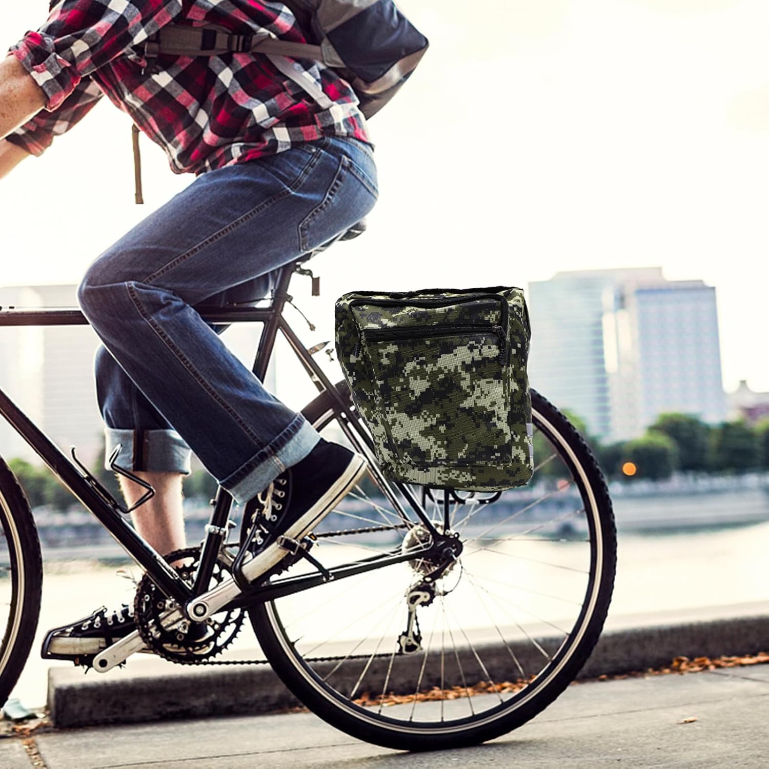 Waterproof Camo Canvas Saddle Bag Trunk Bag Rear Seat Pack for Mountain Bike Cycling Outdoor Storage Green