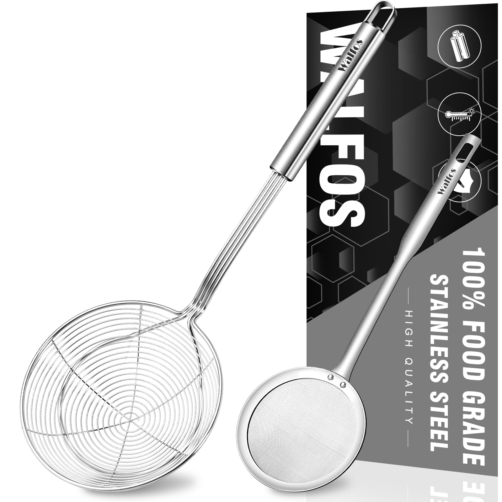 Strainer Skimmer, Stainless Steel Spider Strainer, Ladle for Pasta, Spaghetti, Noodles and Frying in Kitchen – 6 Inches Bowl