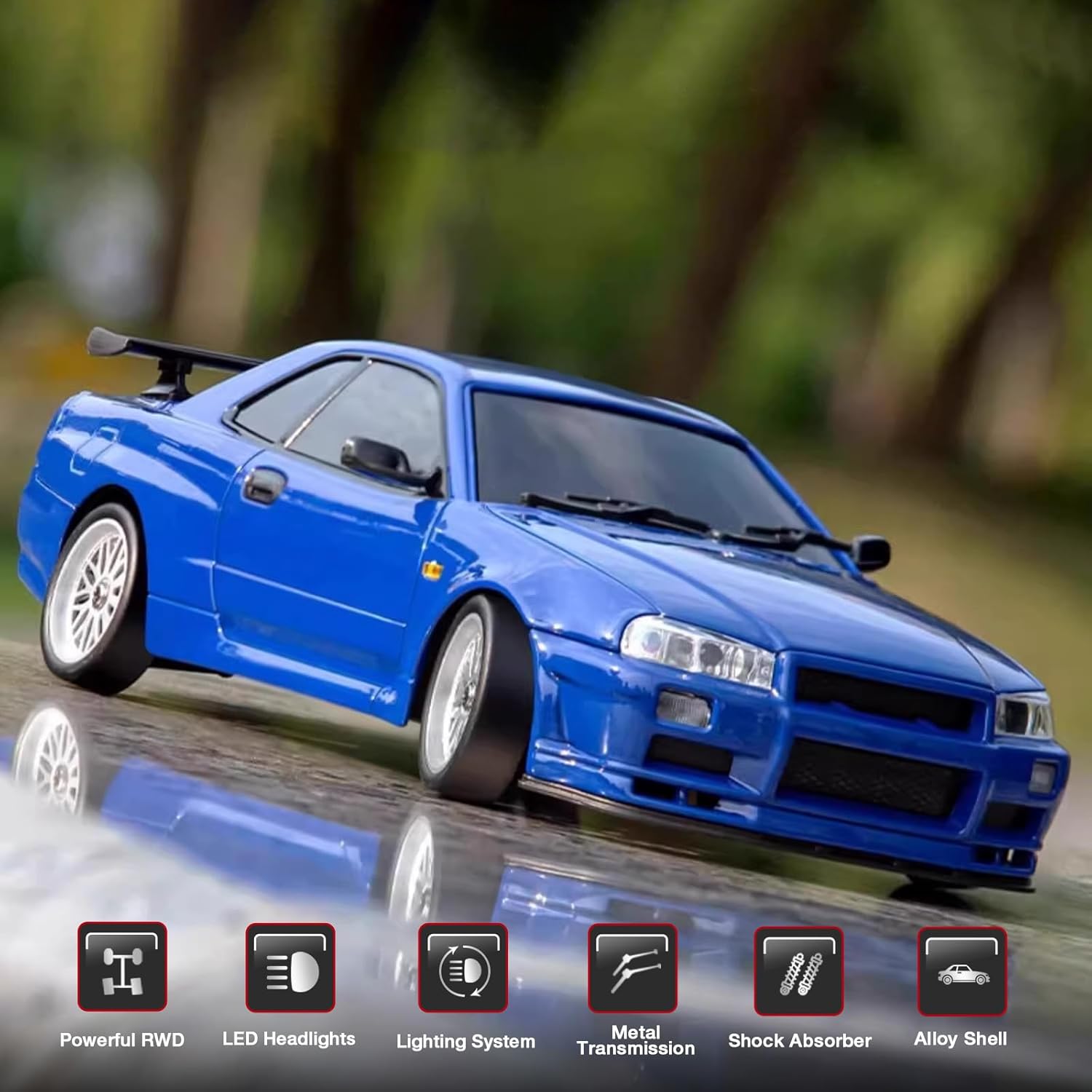 ARRIS LD1899 1/18 RC Drift Car GTR R34 2.4GHz RWD with Gyroscope on-Road Alloy Body Shell Racing Cars Radio Control Blue
