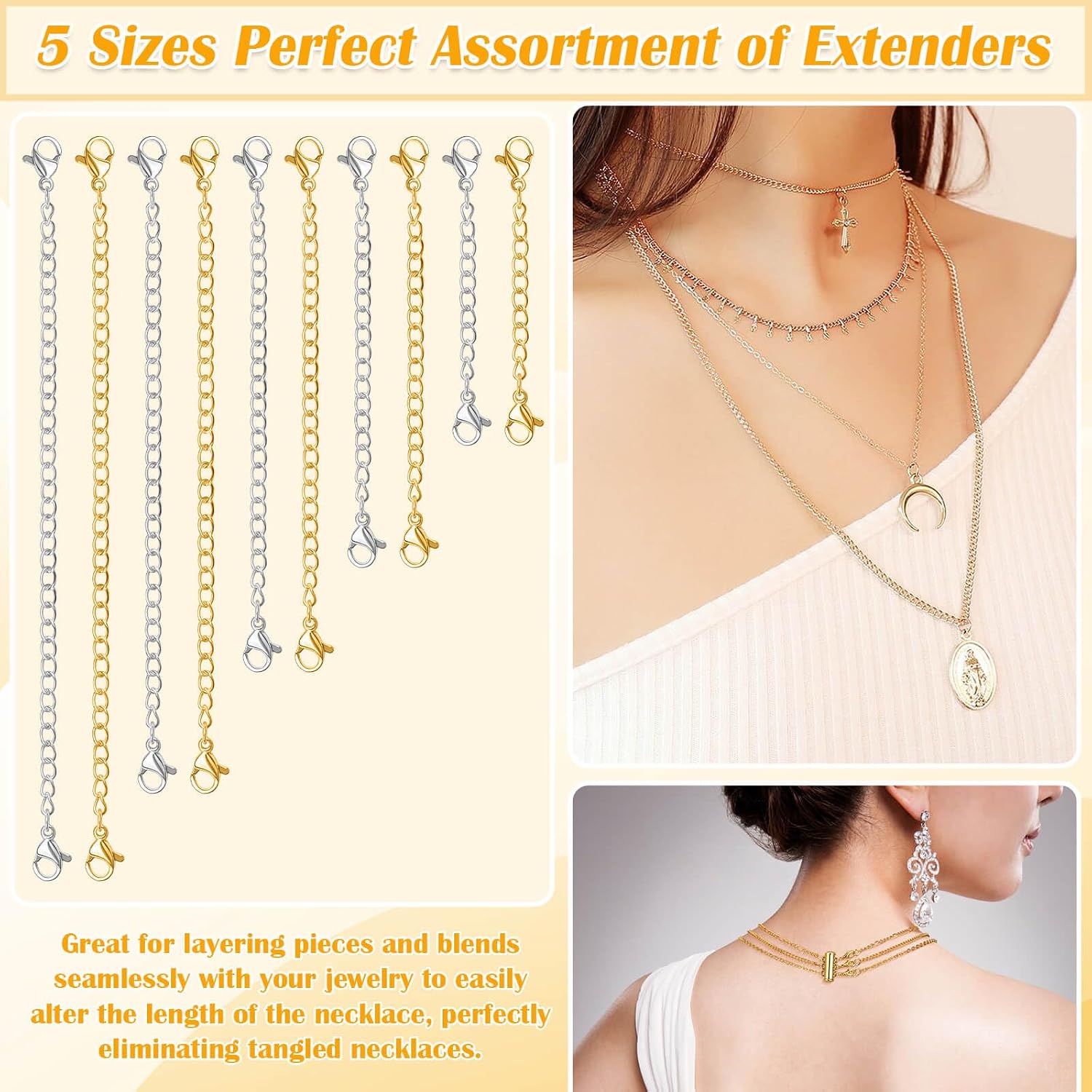 ROADPLUM 26 Pcs Magnetic Necklace Extender, 5 Style Strong Magnetic Jewelry Clasps and Necklace Layering Clasps with Chain Extenders for Women Necklaces Bracelet, Gold and Silver