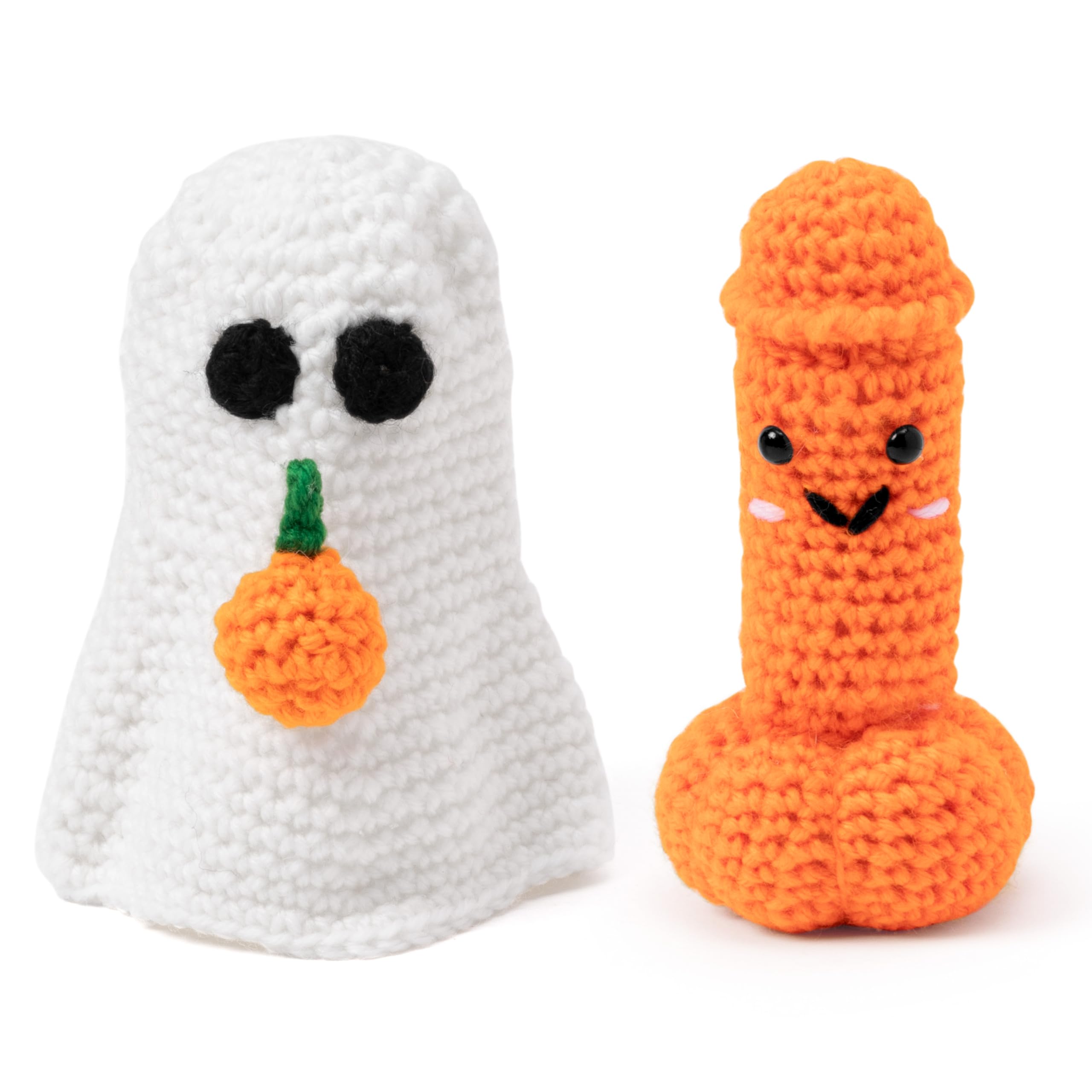 CYjorkbgg Crochet Ghost and Pumpkin - 2PCS Funny Surprise Halloween Handmade Crochet Pumpkin Ghost Dolls Knitting Handmade Funny Halloween Knitted Toys for Friends Quirky Gifts for Party Decoration