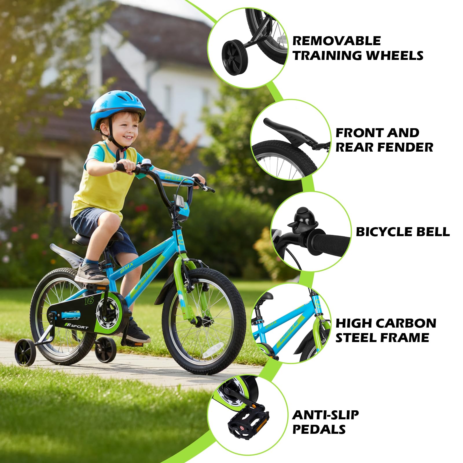 WEIZE Kids Bikes,16 20 Inch Boy's Bike for Kids,BMX Style Bicycle for Boys Girls Ages 4-12 Years Old,Kids Bicycle with Adjustable Seat,Training Wheels,Front and Rear Fender,Multiple Color Options