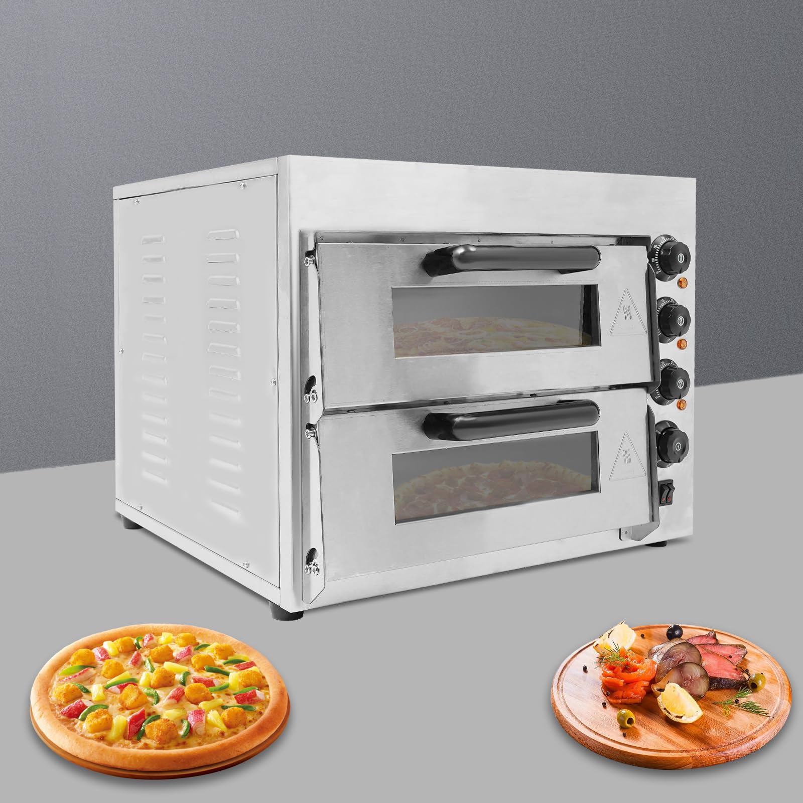 Horno eléctrico para pizza, 3000 W, horno de pizza profesional, doble capa, 50 – 350 ℃, 1 par de guantes, para repostería, carne a la parrilla, pizza