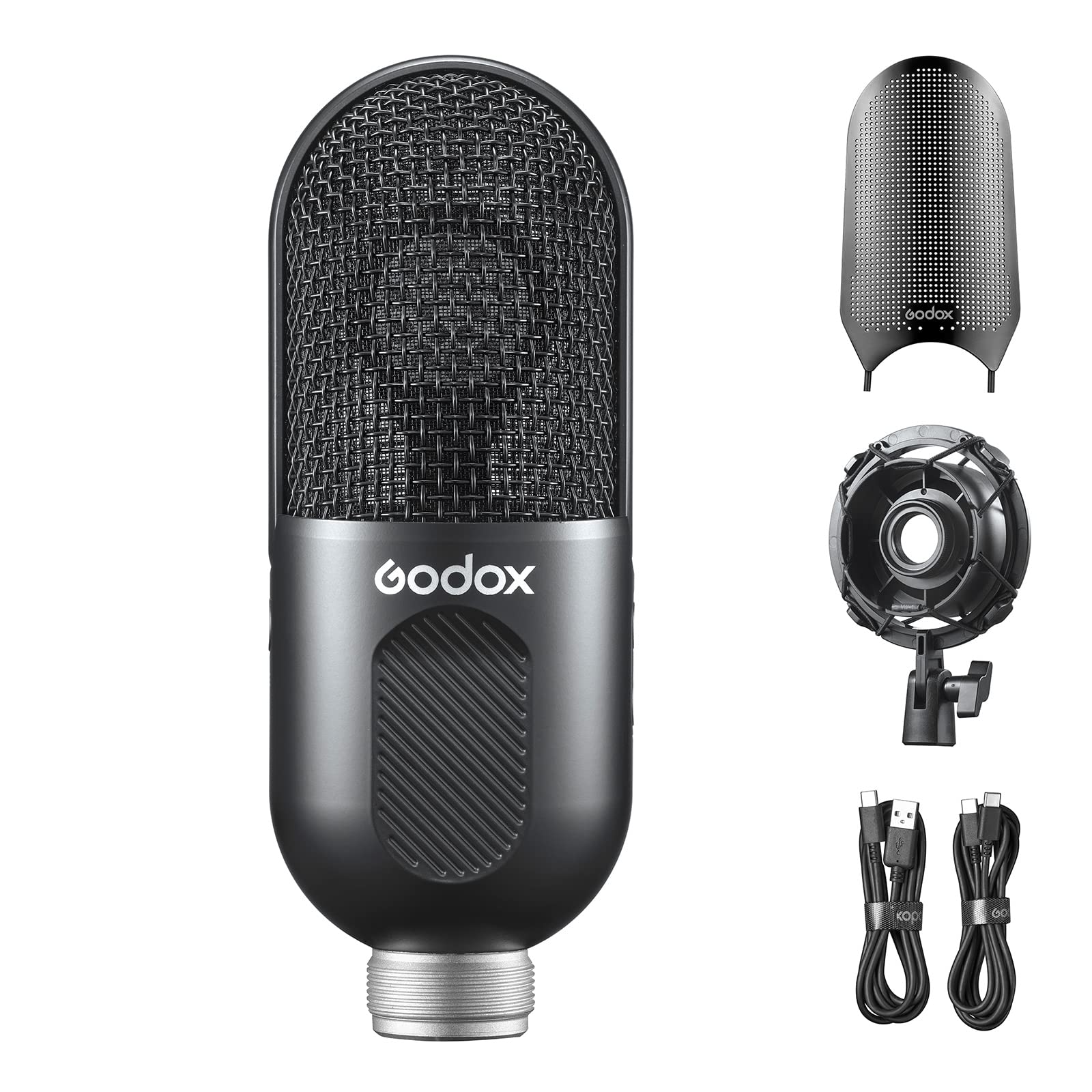 Godox UMic10 mikrofon kondensatorowy USB mini mikrofon do nagrywania z wyłączeniem jednego przycisku, regulacja głośności, monitorowanie w czasie rzeczywistym, amortyzator, filtr pop do komputera, smartfona