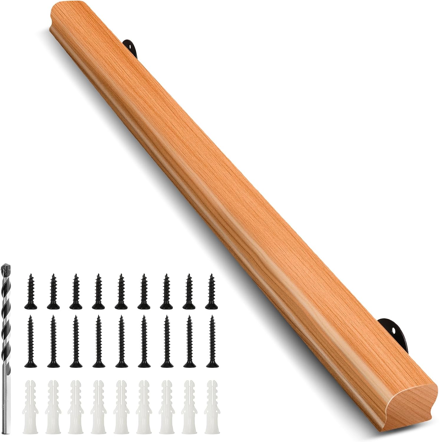 3FT Solid Wood Stair Handrail for Indoor Stairs, Outdoors Stair Railings, Sturdy Wall Mounted Non-Slip Safety Design, Elderly-Friendly & Child-Safe, with Banister Hardware and Brackets 3 Feet Burlywood