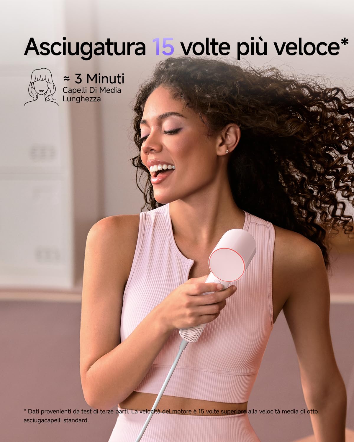 Laifen Air Asciugacapelli, 280g, Fino a 15× Più Veloce, Rosa Pastello | Diffusore e Lisciante, 200M Ioni, 110k rpm, 60dB, 2 Velocità & 5 Temperature, Asciugatira 3min, Modalità Bambino, Viaggio