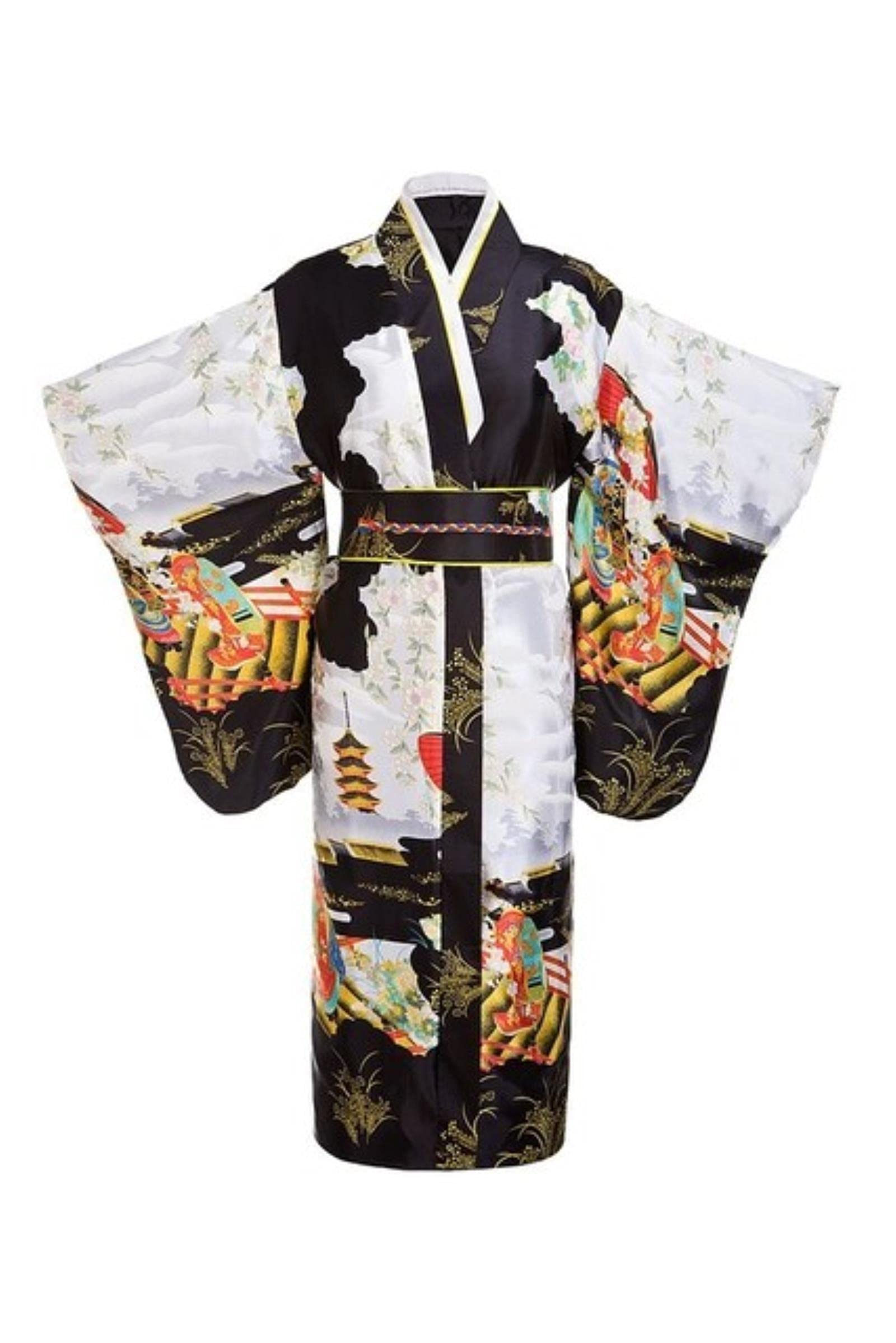 SARGE Sarge Kimono Yukata Tradicional japonés con OBI, Vestido de Noche Vintage para Mujer, Kimono Geisha Vintage para Mujer, Disfraz de espectáculo de Escenario, Cosplay, Talla única