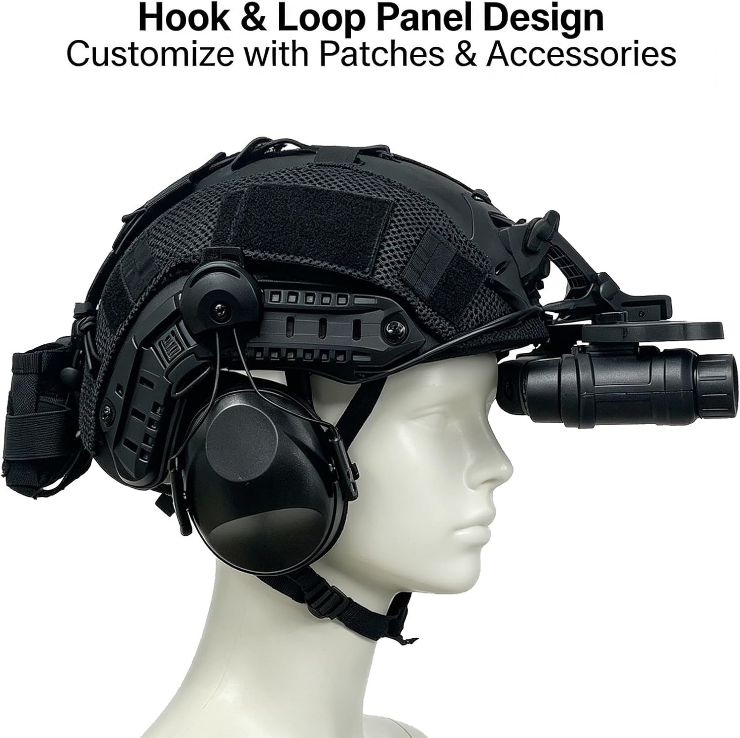 Fast Helmet with Rail-Mounted Ear Covers,Hook & Loop Panel,Outdoor Training Costume Accessory, Durable Lightweight Gear