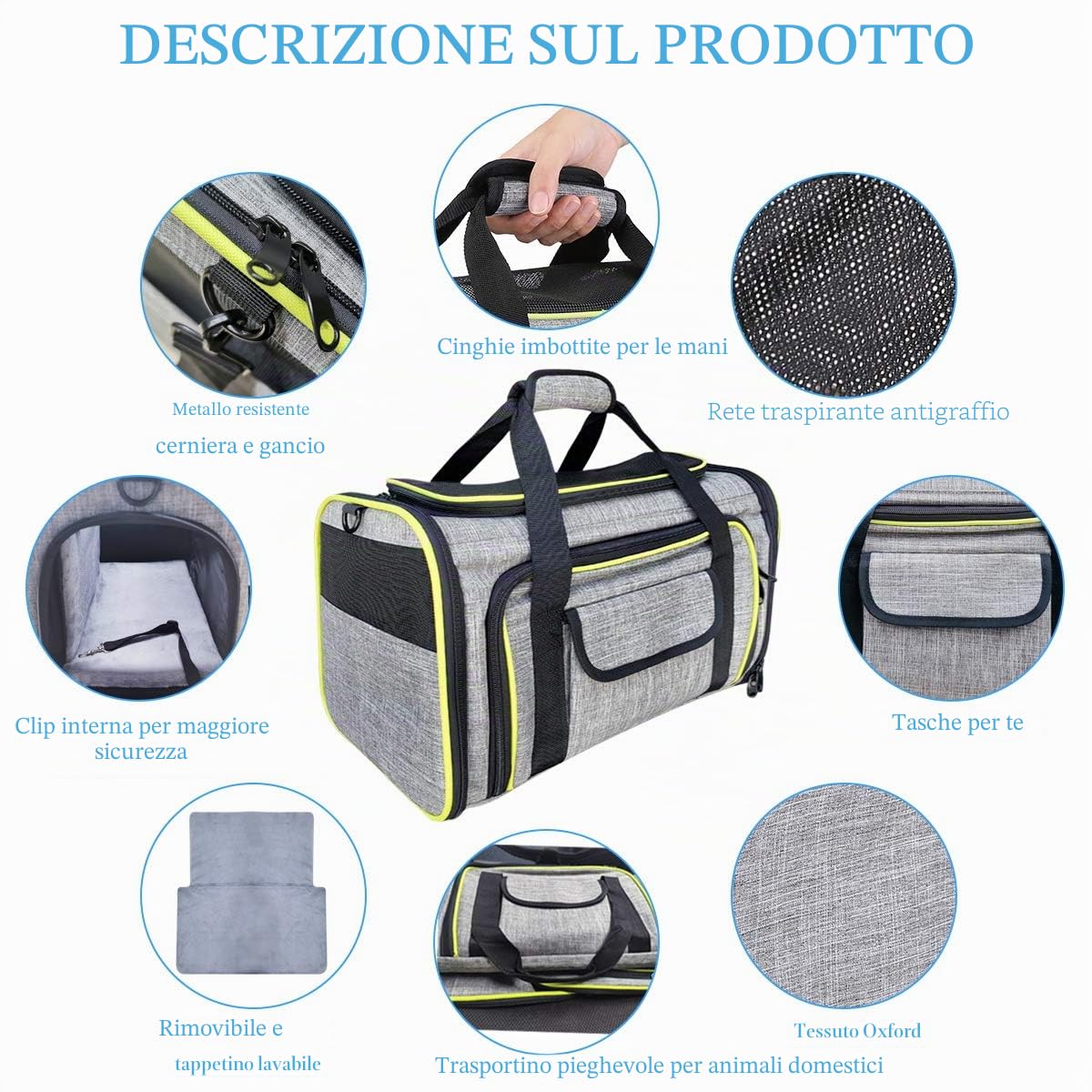 Trasportino per Cani e Gatti, Borsa da Viaggio Pieghevole Trasportino Morbido con Tappetino in pile, Espandibile Pet Carrier per Cani, Borsa a Tracolla Morbido da Viaggio in Treno e Aereo