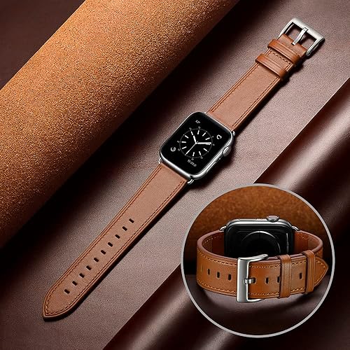 Miniatura 5 de OUHENG Compatible con correa de Apple Watch de 1.73 y 1.65pulgadas, correa de repuesto de cuero genuino compatible con Apple Watch Series 654321SE,