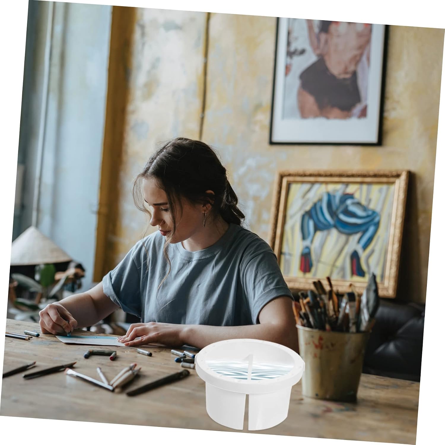 EXCEART Convenient Paint Brush Cleaner and Holder Portable Multi-Functional Wash Bucket for Artists Lightweight Design for Easy Use and Quick Cleaning of Watercolor Brushes