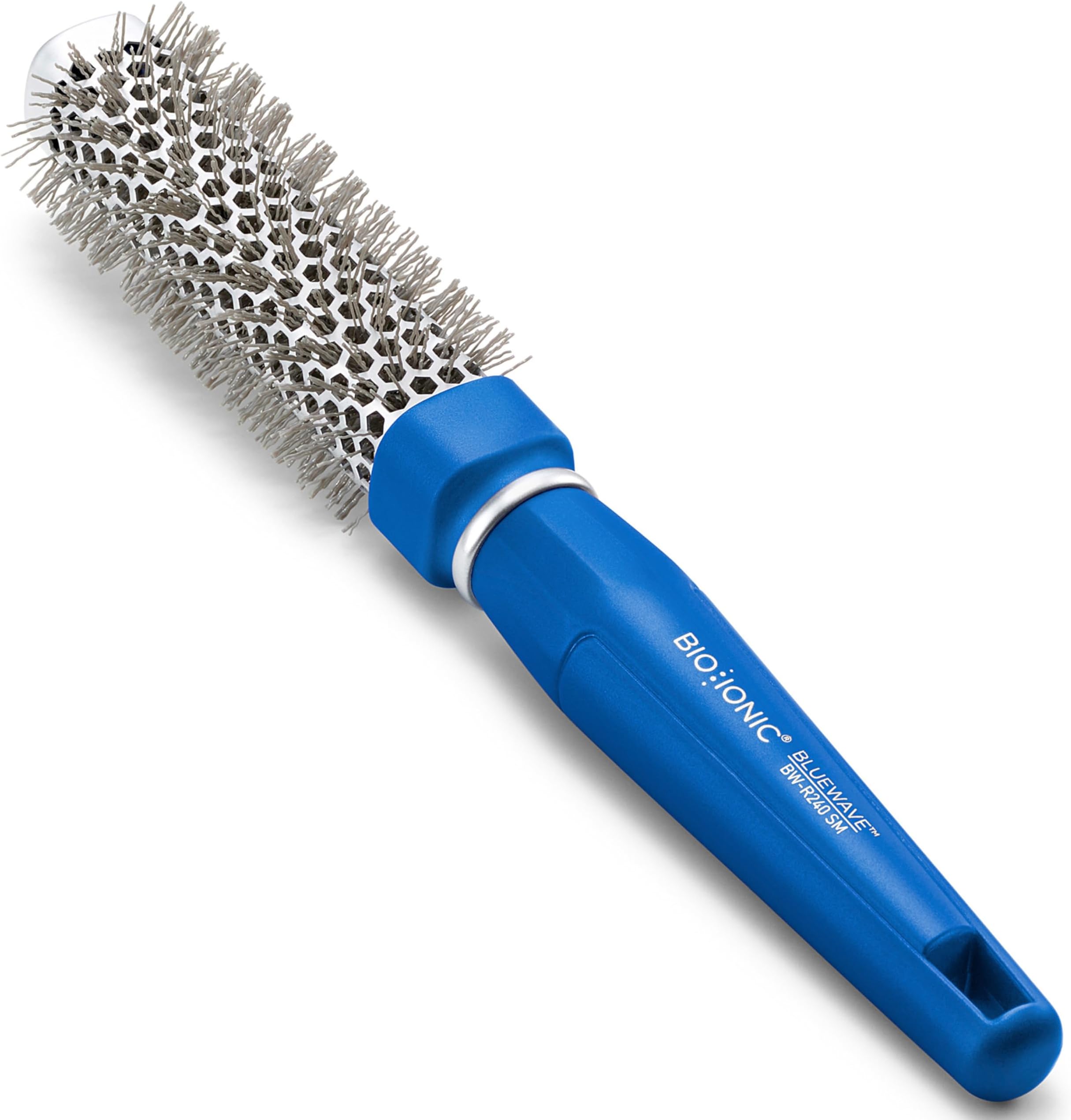 BlueWave Round Brush, NanoIonic Conditioning Hair Brush with Crimped Bristles for Tension, Soft-Touch Easy Grip Handle - Professional Styling Brush