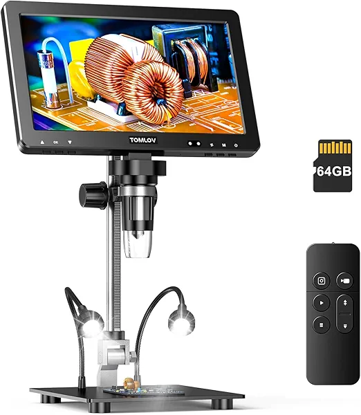 TOMLOV DM9 Max Digital Microscope: 20MP 10.1" 1500X HD IPS HDMI Coin Microscope Magnifier for Error Coins with Screen, LCD Soldering Microscopes for Adults, 10 LED Lights, PC/TV Compatible, 64GB