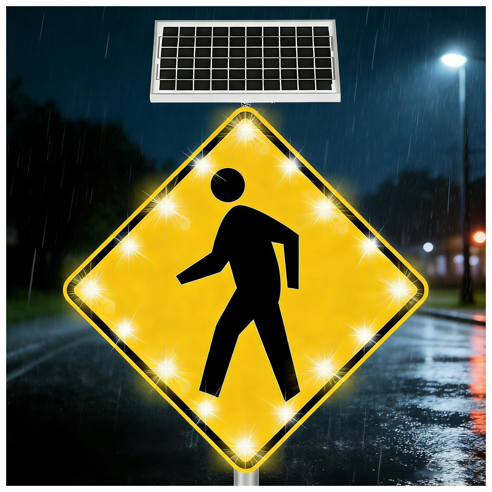 Señal Peatonal Solar LED Intermitente, 24x24 30x30 Pulgadas IP65 Aluminio, Cartel de Seguridad para Zonas Escolares, Áreas Residenciales y Calles 30in