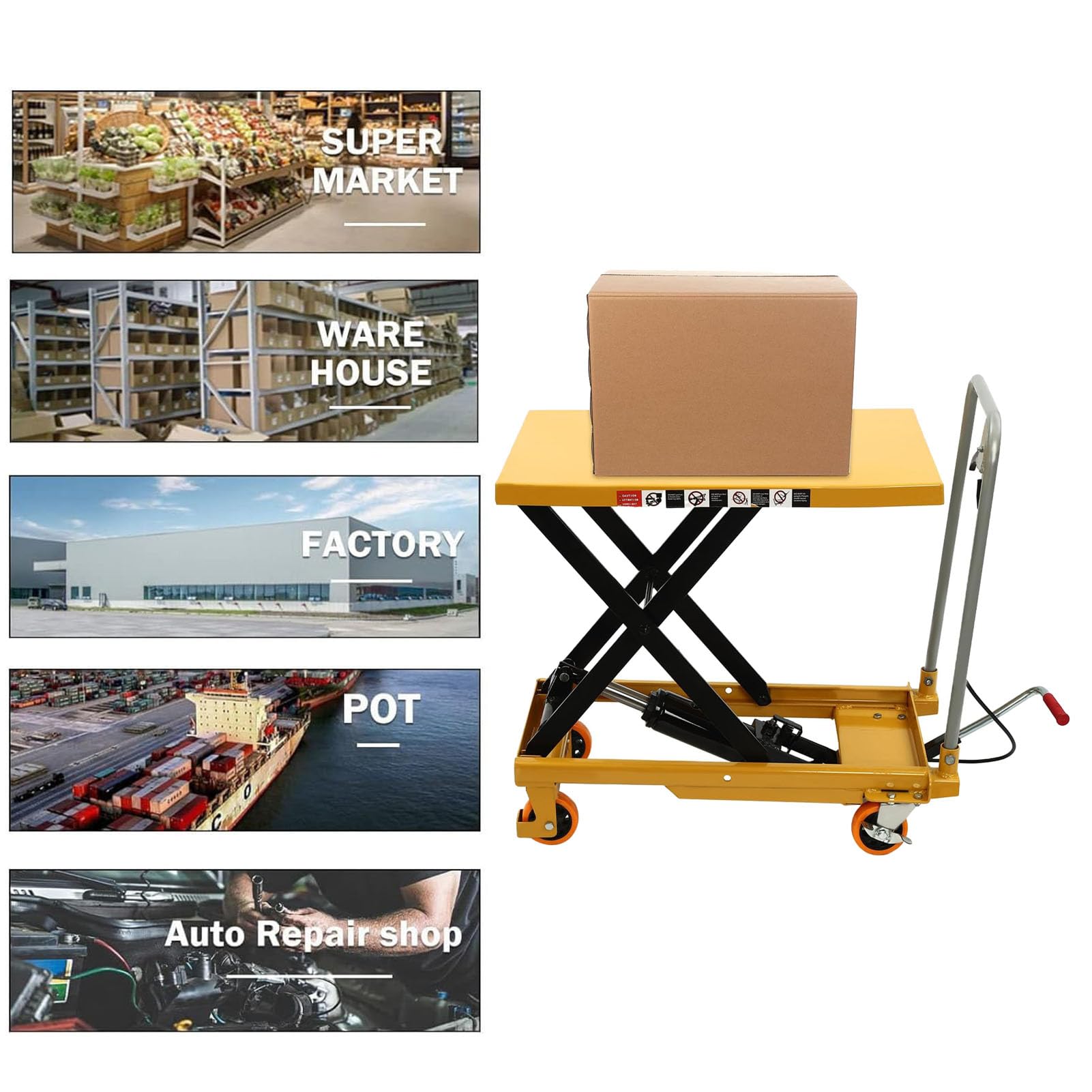 Carrello Elevatore Manuale, Carrello a Piattaforma, Sollevatore Idraulico, Elevatore Merci, Tavolo Elevatore, Carrello Piattaforma per Movimentazione e Trasporto di Materiali,200kg