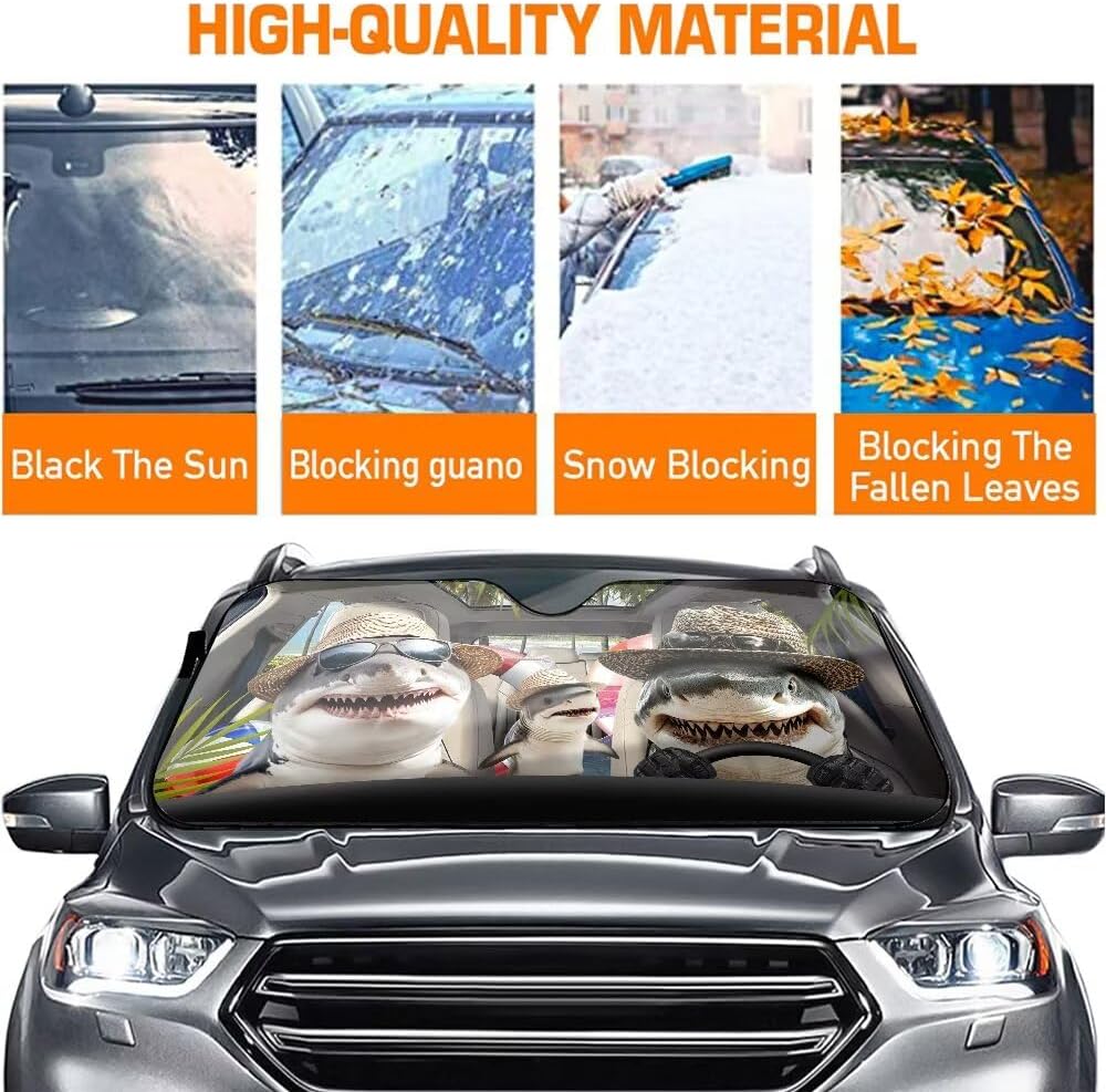 Shark Family Goes Swimming Car Windshield Sun Shade Animal Front Window Sunshield Shark Driving Sun Visor Universal Fit Auto Sunshade, Keep Vehicle Cool, UV Rays for Truck,SUV,Car