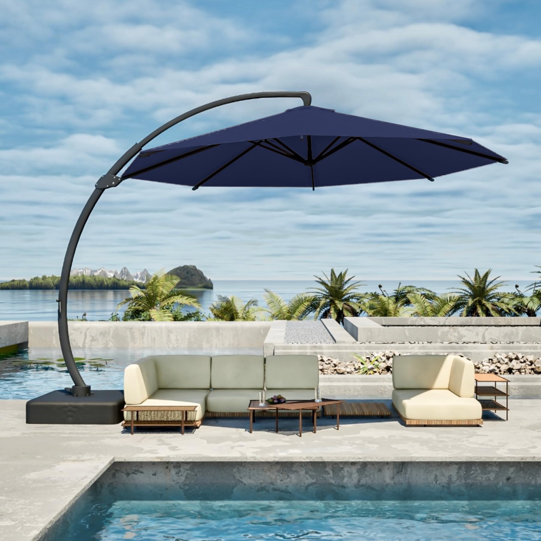 11FT Cantilever Umbrella with Base Large Curvy Outdoor Aluminum Offset Umbrella