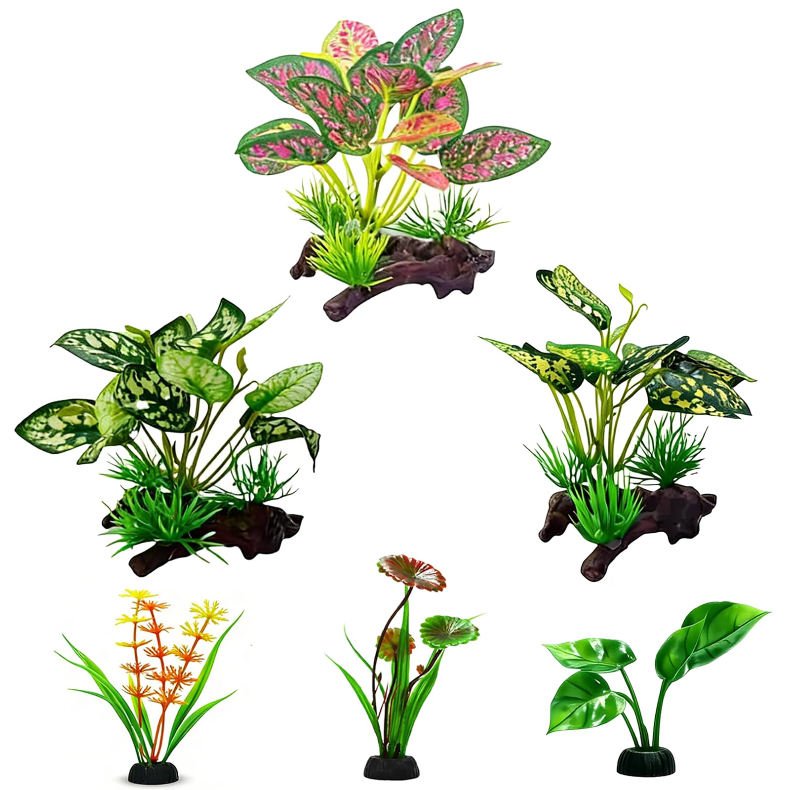 DNTHYRIN 6Pcs Reptile Plants Set, Artificial Vivarium Decoration for Terrariums, Essential Tortoise Accessories and Reptile Accessories for Natural Habitat﻿
