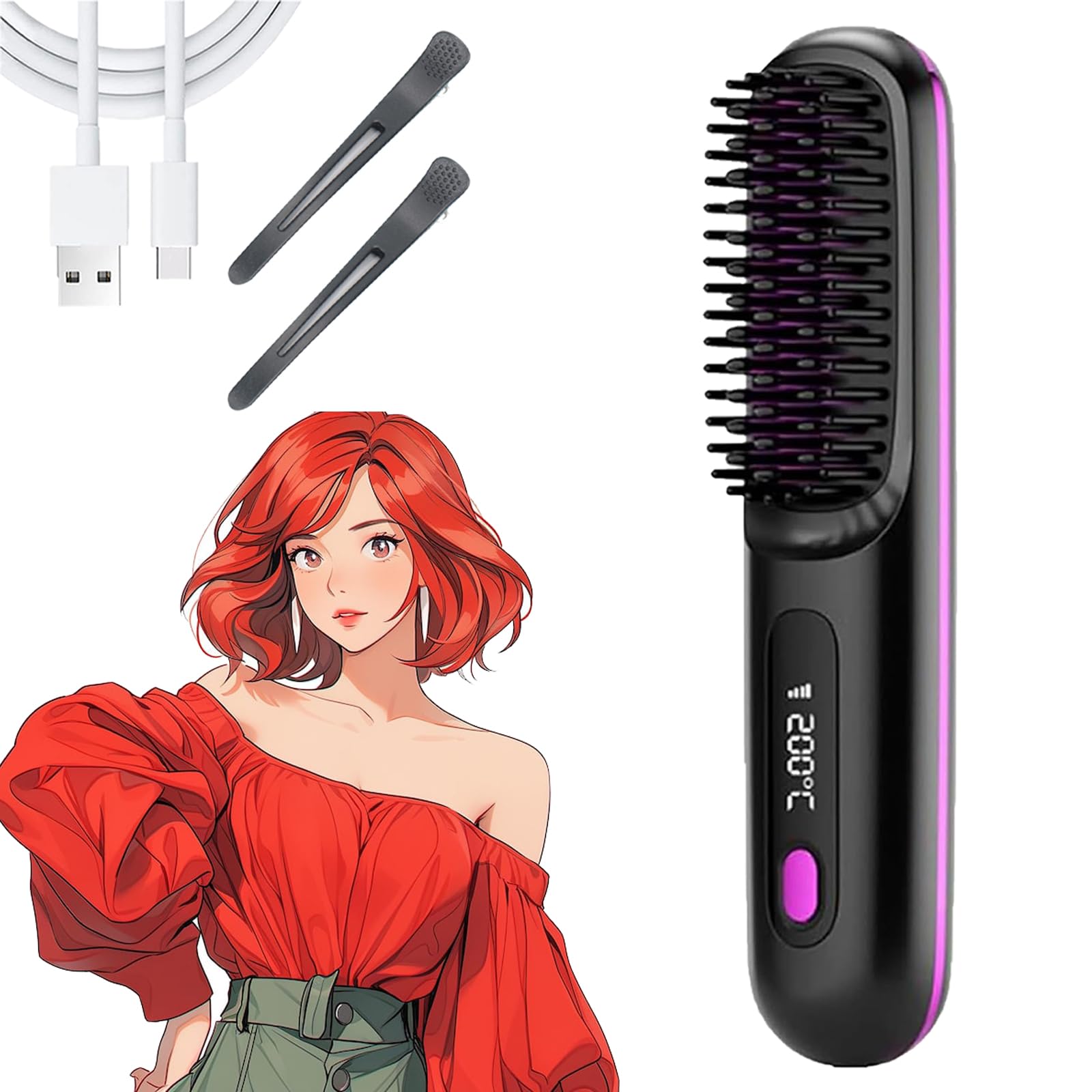 Iloe Pocket Styler Bürste, StylingbüRste füR Kurze Haare, 25s Aufheizen, 3 Temperaturstufen, Ionen-Technik, geringes Gewicht – Ideal für feines, plattes Haar (Schwarz)
