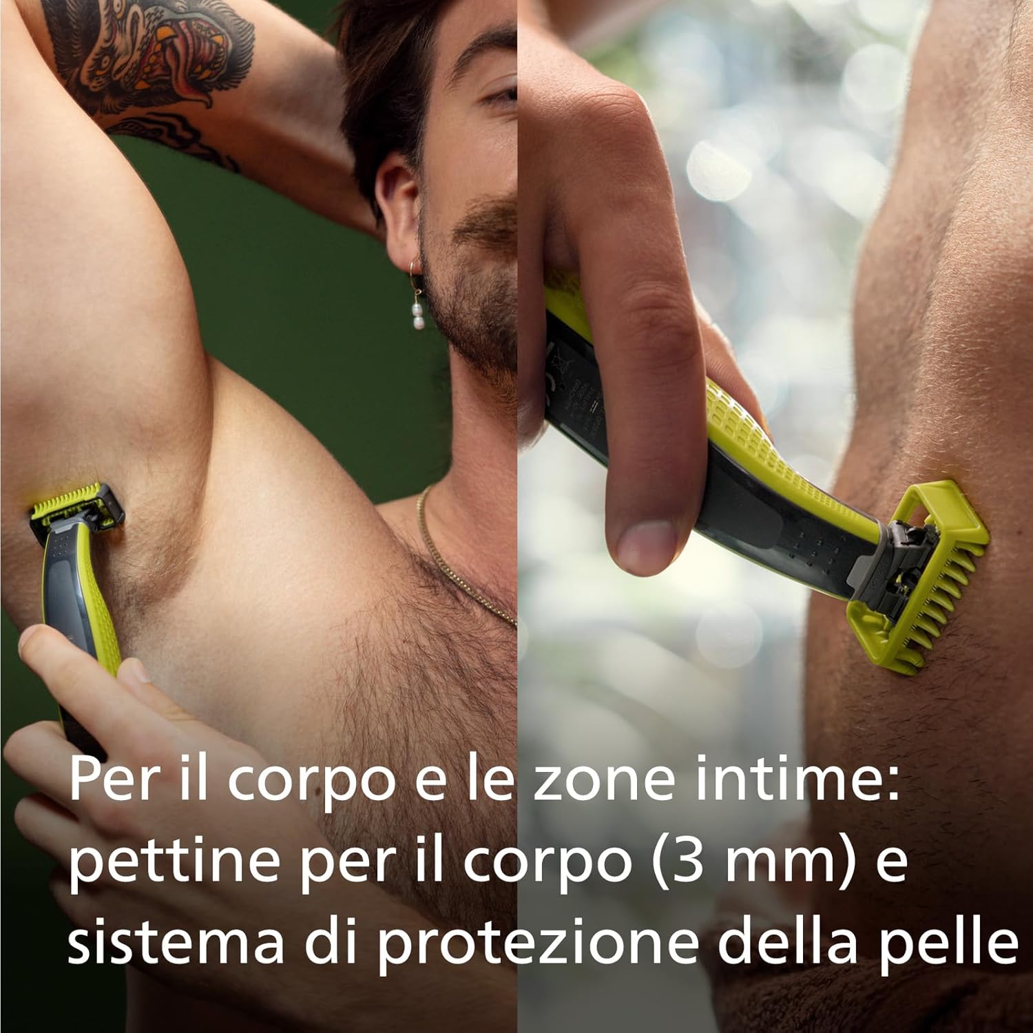 Philips OneBlade Face & Body, Rade, Regola e Rifinisce Qualsiasi Lunghezza di Capelli, Lama Originale, Pettine Regolabile 5 in 1 (modello QP2620/30) - Immagine 4