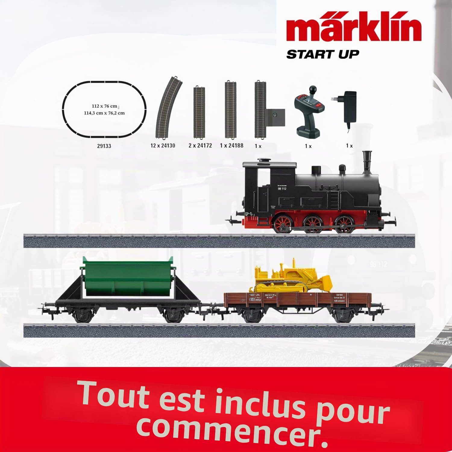 Märklin 29133 Modelleisenbahn Start Up Kit de démarrage Mon Start 230 V, Piste H0 , Locomotive, Chariot, Rails et unité de Commande Inclus dans Le kit de démarrage