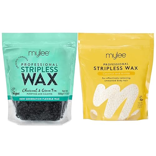 Mylee Professional Hard Wax Beads 500g, Stripless Depilatory Waxing Pellets Solid Film Beans No Strip Needed, Painless Gentle Hair Removal of Full Body, Face & Bikini Line (Both Wax Pouches)