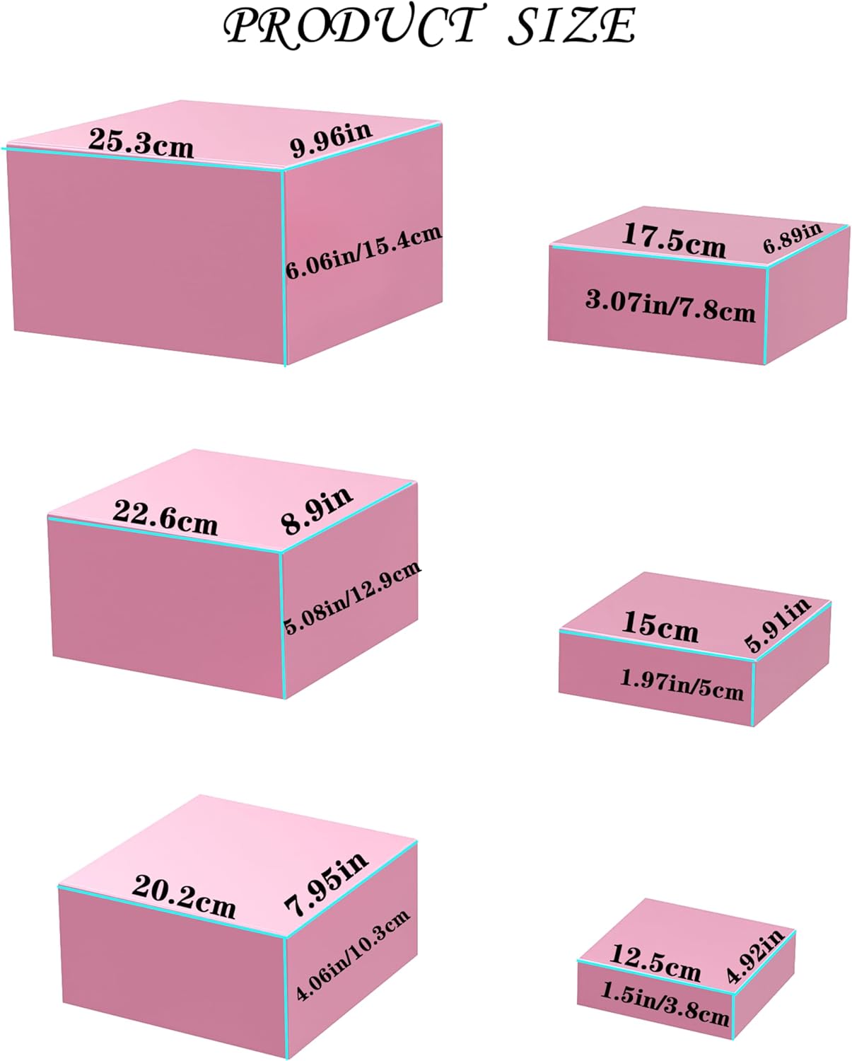 ihomecooker Metal Buffet Risers,6PCS Food Risers for Buffet Table 5in to 10in Display Stand for Catering Dessert Pink Cube Boxes Nesting Risers for Girl Princess party with Hollow Bottoms