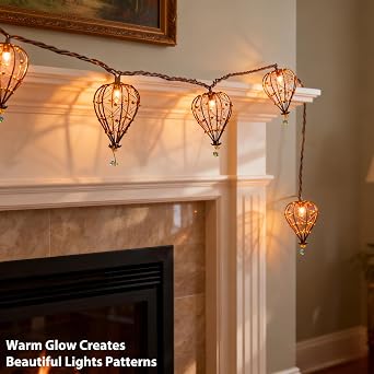 Outdoor Decorative String Lights, Beaded Copper Wire Teardrop Lantern String Lights, Incandescent Patio String Lights Plug in for Outside, Connectable Weatherproof for Home Pergola Bedroom Porch Party