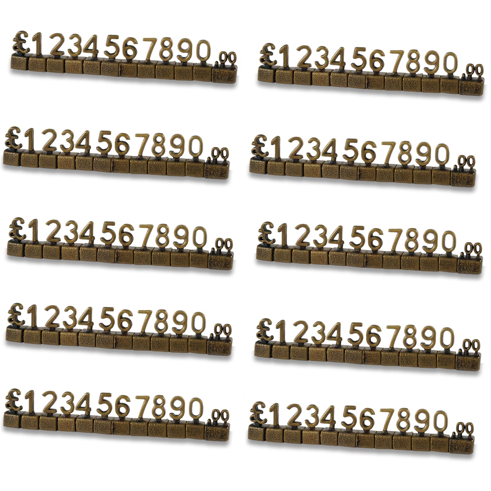 Unifizz 50Pcs Digital Price Tag 3D Metal Shelving Adjustable GBP ￡ Price Cube Kit for Shop Display Jewelry Watch Shop Office Display Pricemarker Labels Bronze