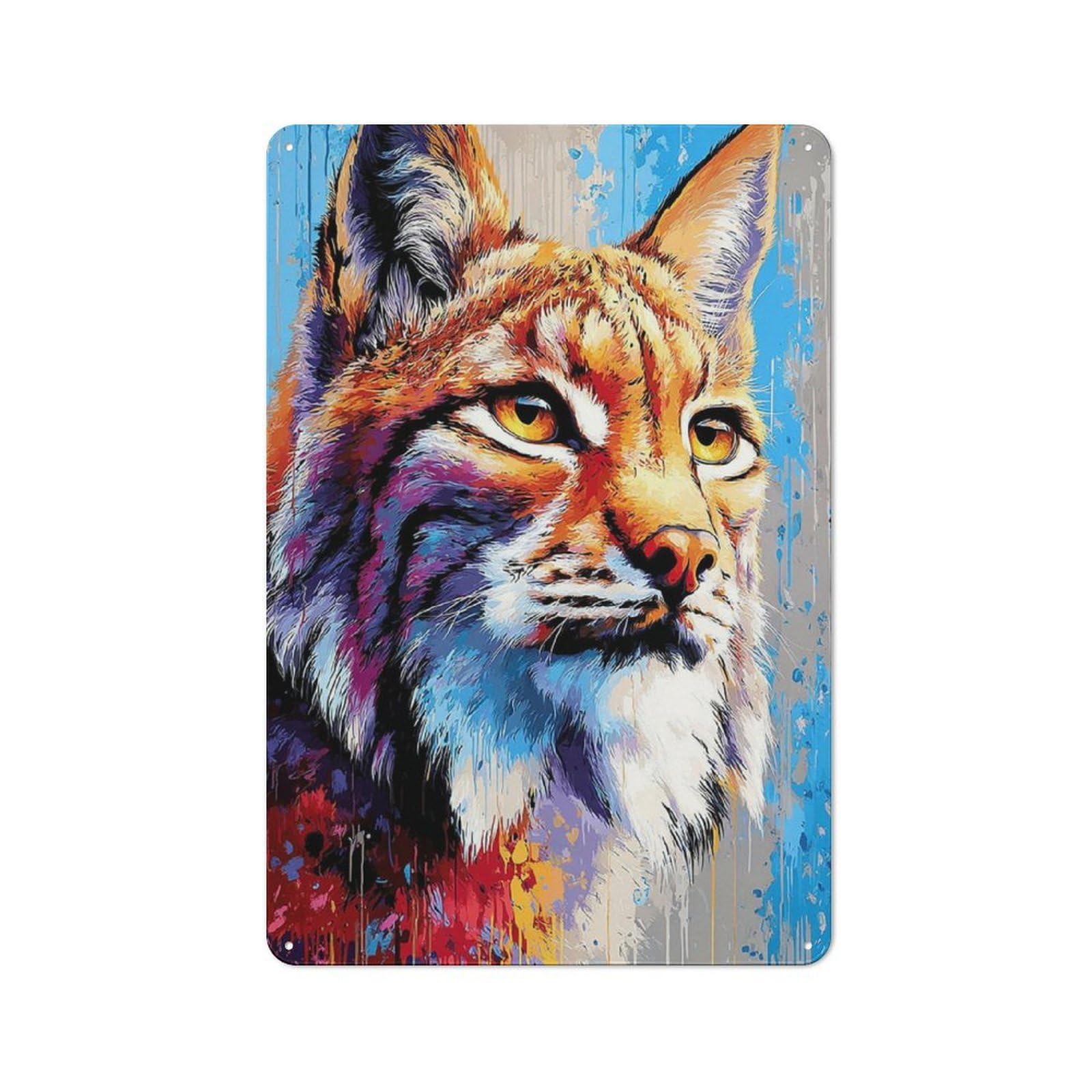 Junmoney Colorful Lynx Portrait Artwork -1 Metal Wall Art Sign 30X20cm, Vintage Vintage Wall Decor For Lounge, Study, Pub Or Wall Gallery