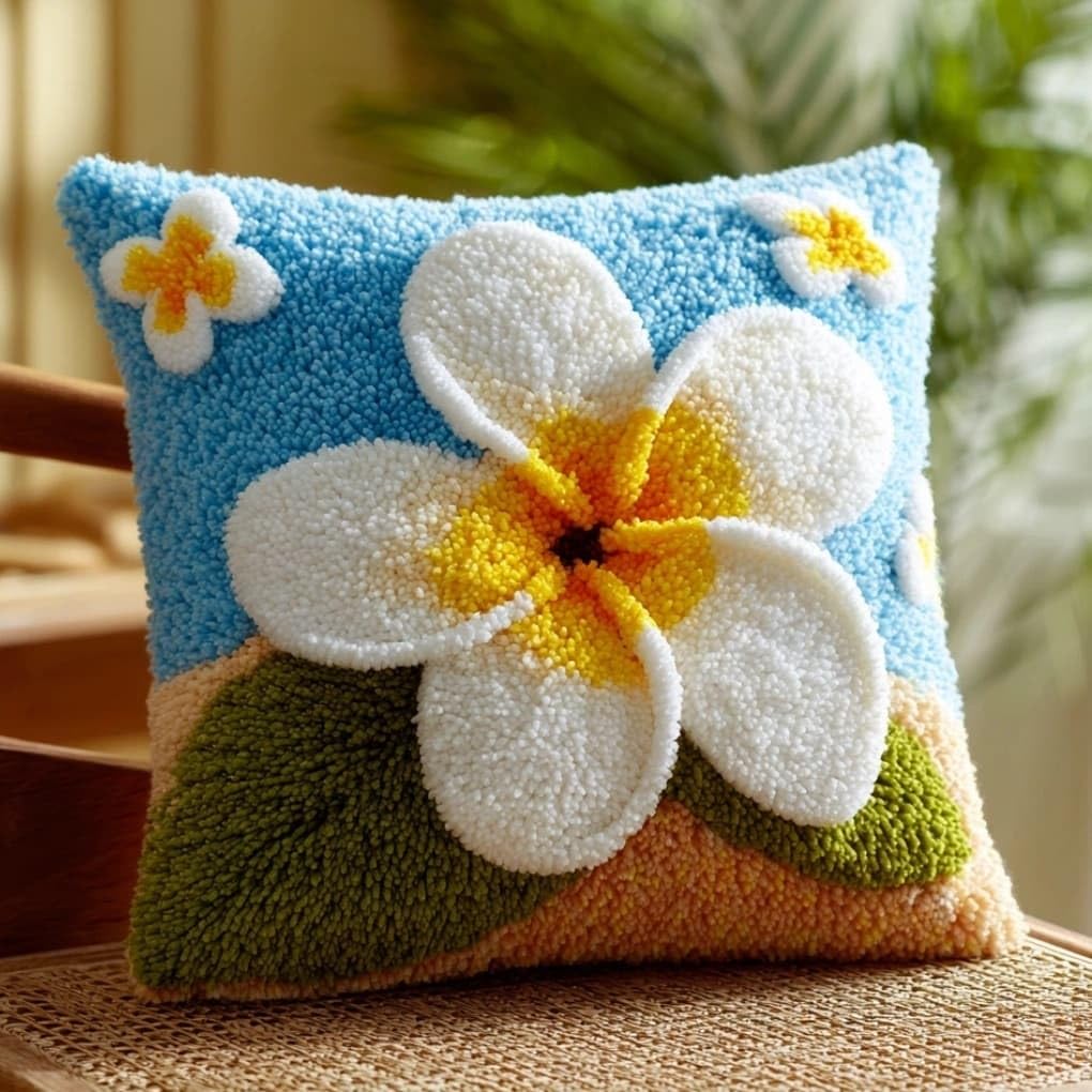 AxiangziK Latch Hook Cushion Kit,Frangipani DIY Throw Pillow Cover 43X43Cm