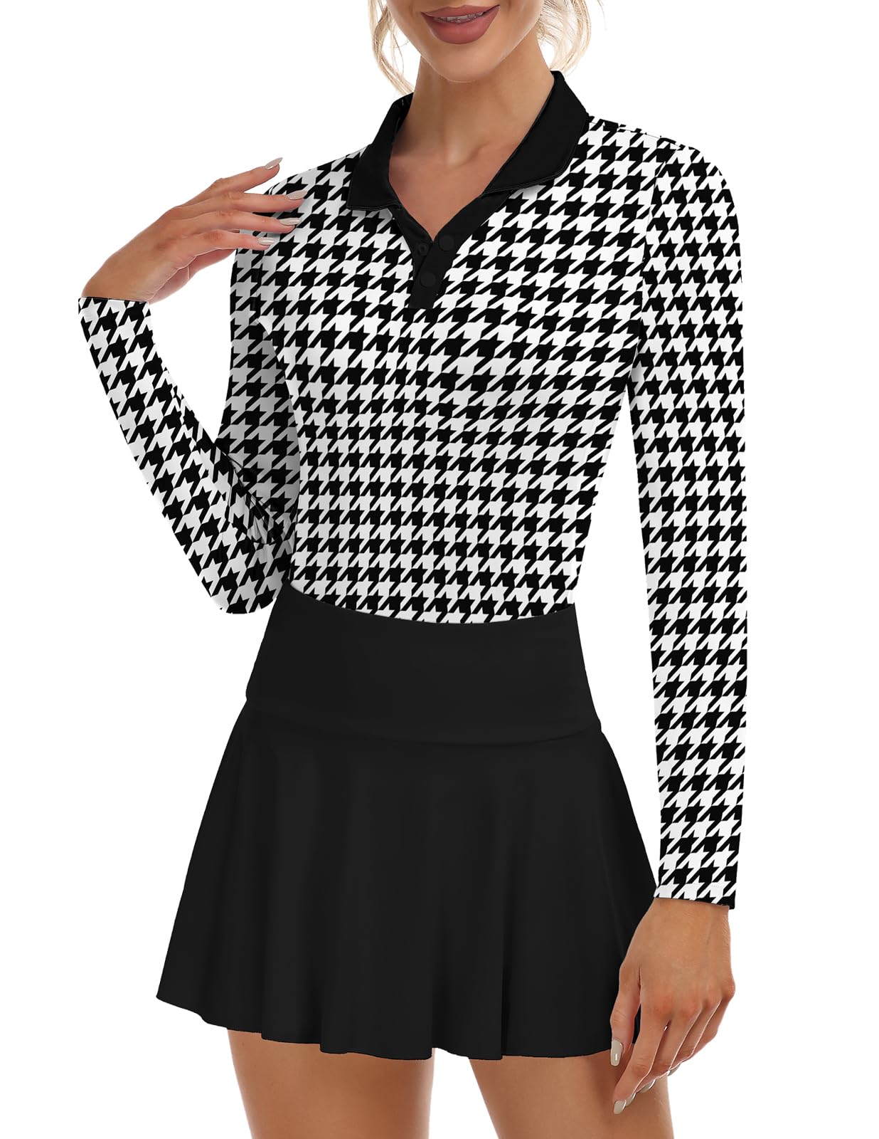 Soneven Womens Golf Shirts Moisture Wicking V Neck Long Sleeve Polo Shirts Collared Tops