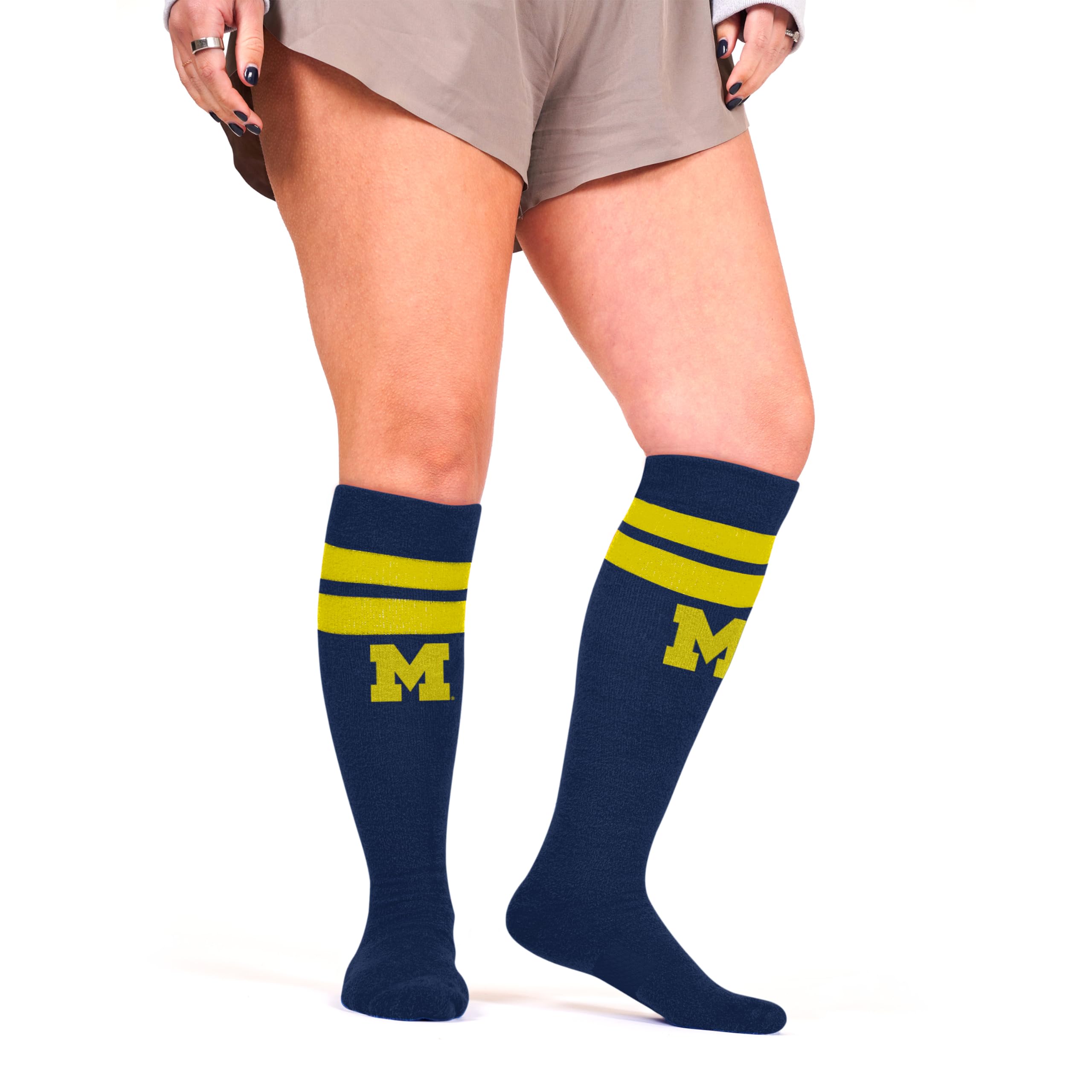 For Bare Feet NCAA MICHIGAN WOLVERINES Cozy Feather Compression Varsity Stripe Team Color Small/Medium
