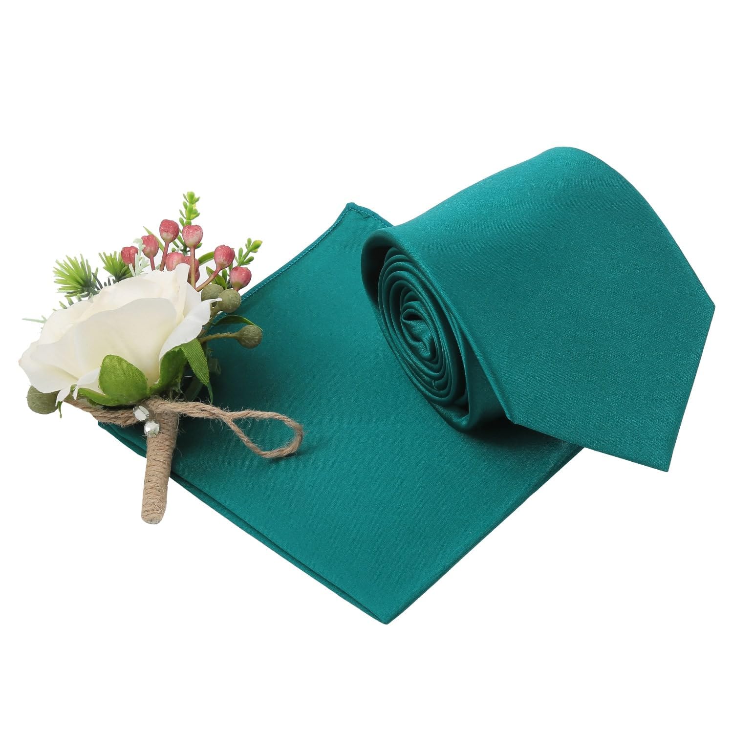 Dqt Men's Teal Plain Satin Tie & Pocket Square Set (2Pc) - 9Cm Classic Wedding, Business & Formal Necktie