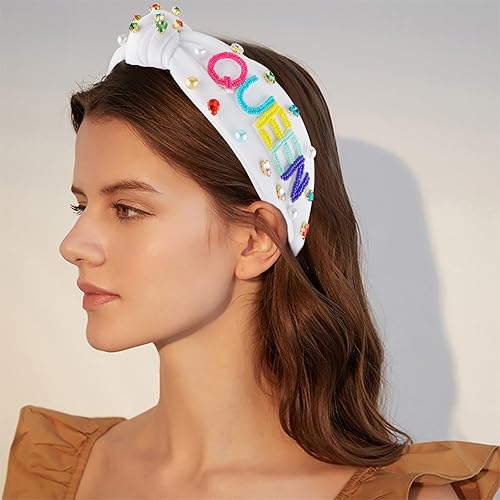 Miniatura 6 de Diadema de cumpleaños Queen para mujeres y niñas, regalos de cumpleaños para mujeres, diadema anudada con cuentas de colores para mujeres, diadema