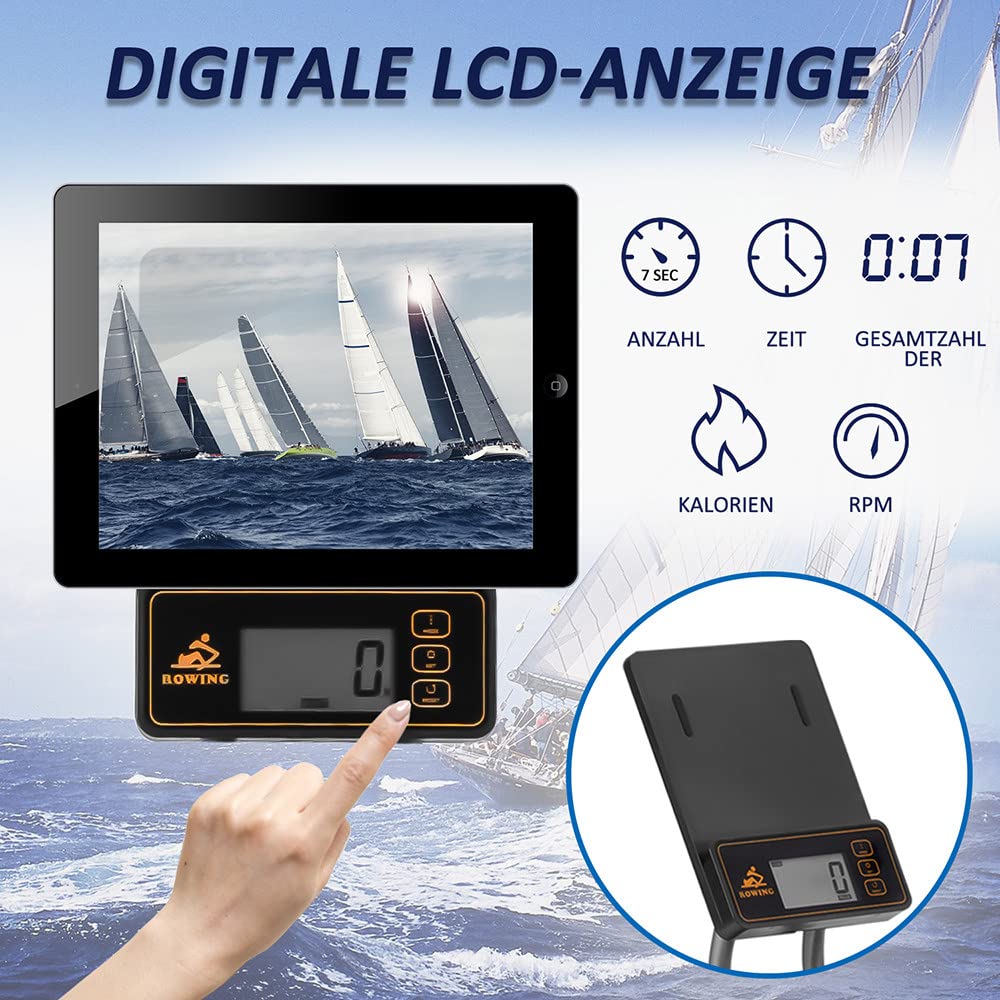 Vogatore,Vogatore Pieghevole da Interno,Vogatore Magnetico Pieghevole per Allenamento A Casa,Volano Regolabile su 8 Livelli E Monitor LCD,Peso Max 120Kg.