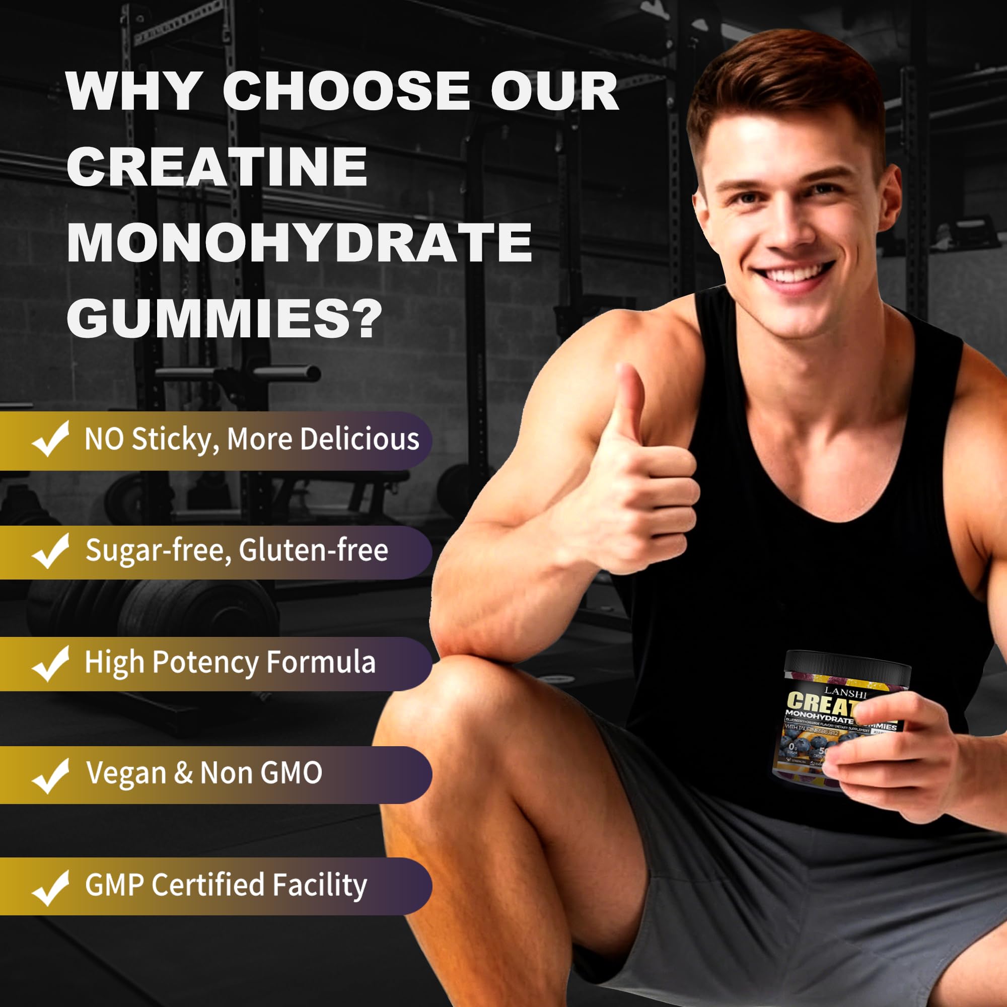 LANSHI Creatine Monohydrate Gummies 5000mg, Sugar Free for Men & Women — Amazon image 5