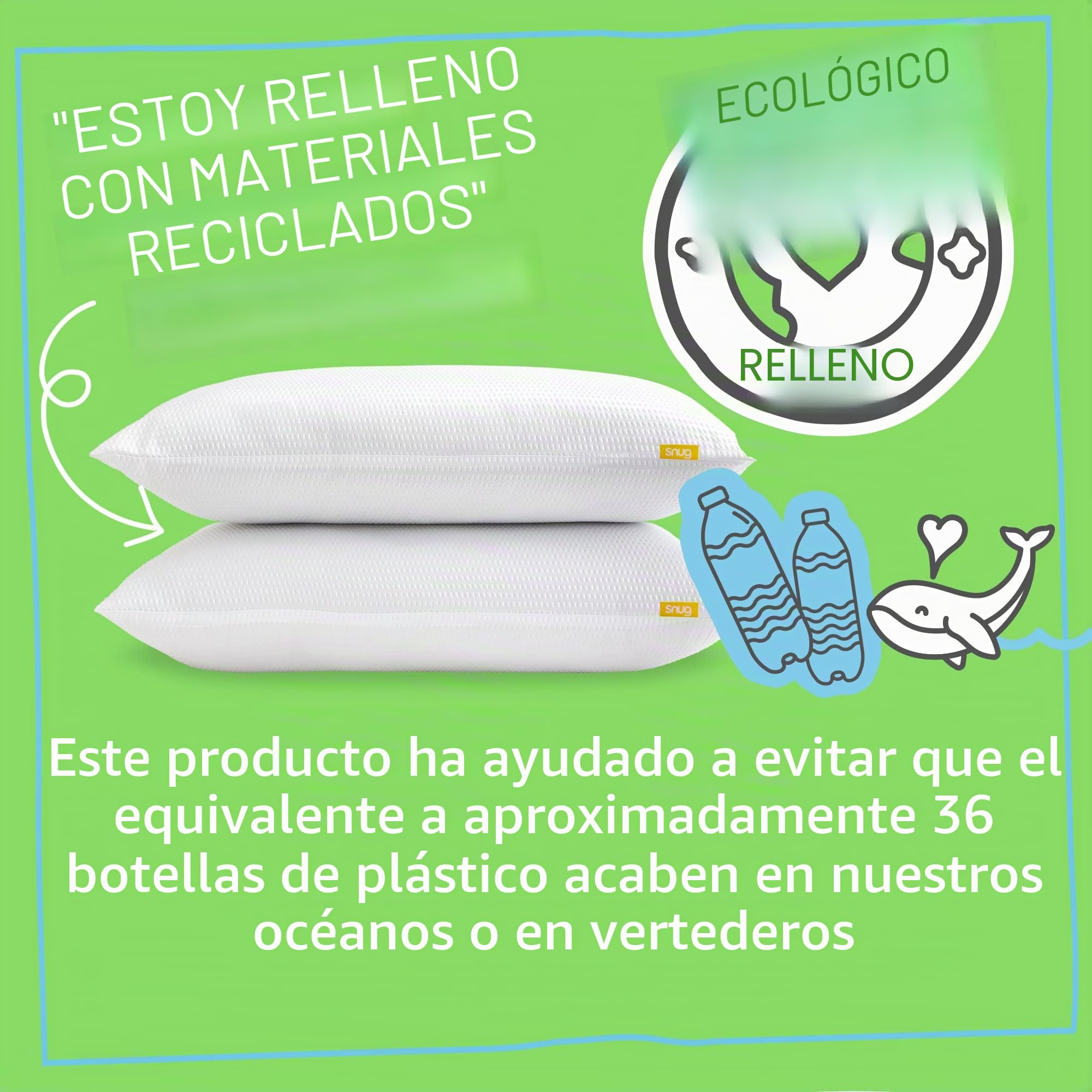 Snug Blissful - Juego de 2 Almohadas de Calidad de Hotel de Lujo, Soporte Medio para Personas Que Duermen de Frente, Espalda y de Lado, ecológicas, hipoalergénicas y Lavables a máquina, Paquete de 2