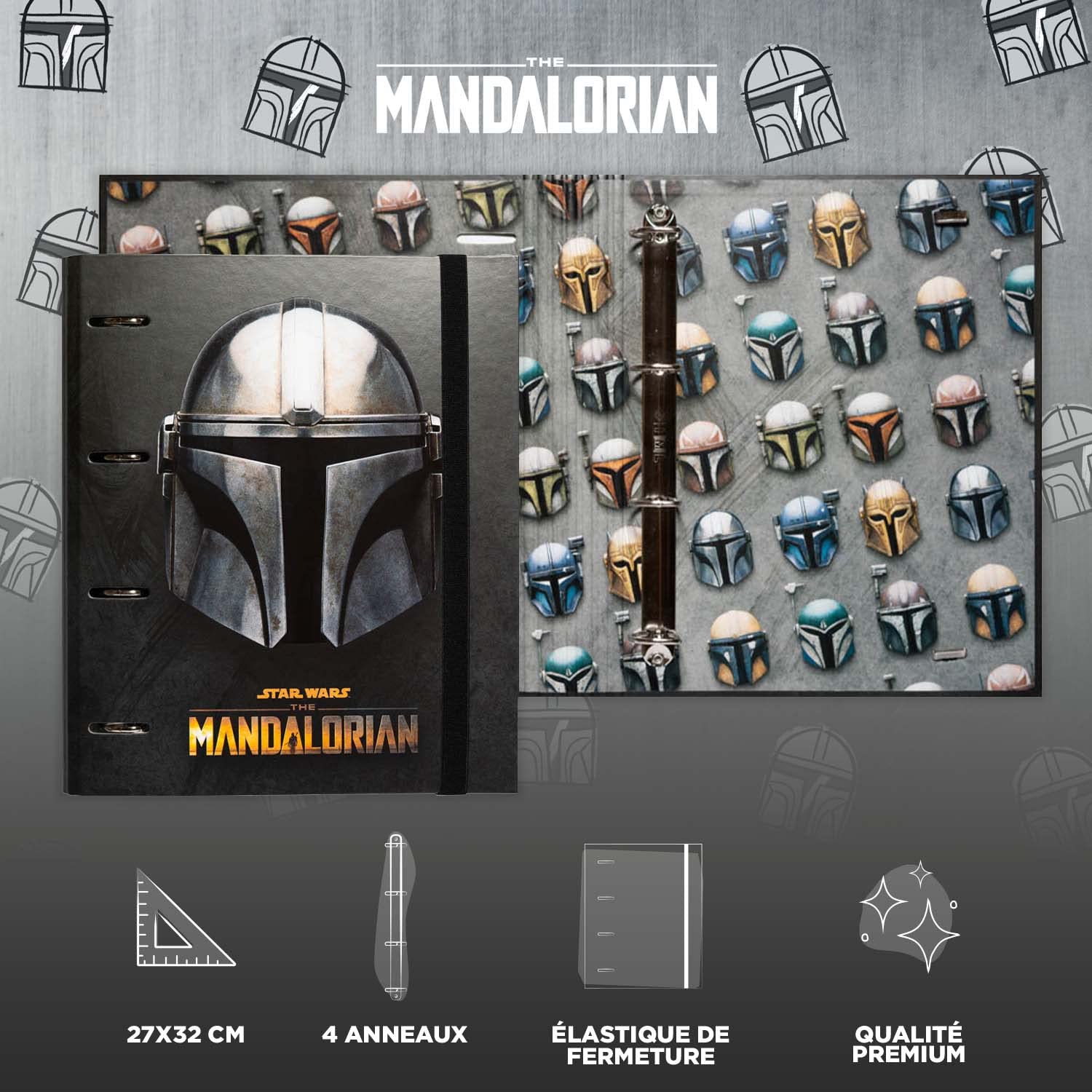 Classeur A4 4 Anneaux Star Wars The Mandalorian Baby Yoda Grogu - 27 X 32 Cm Rigide