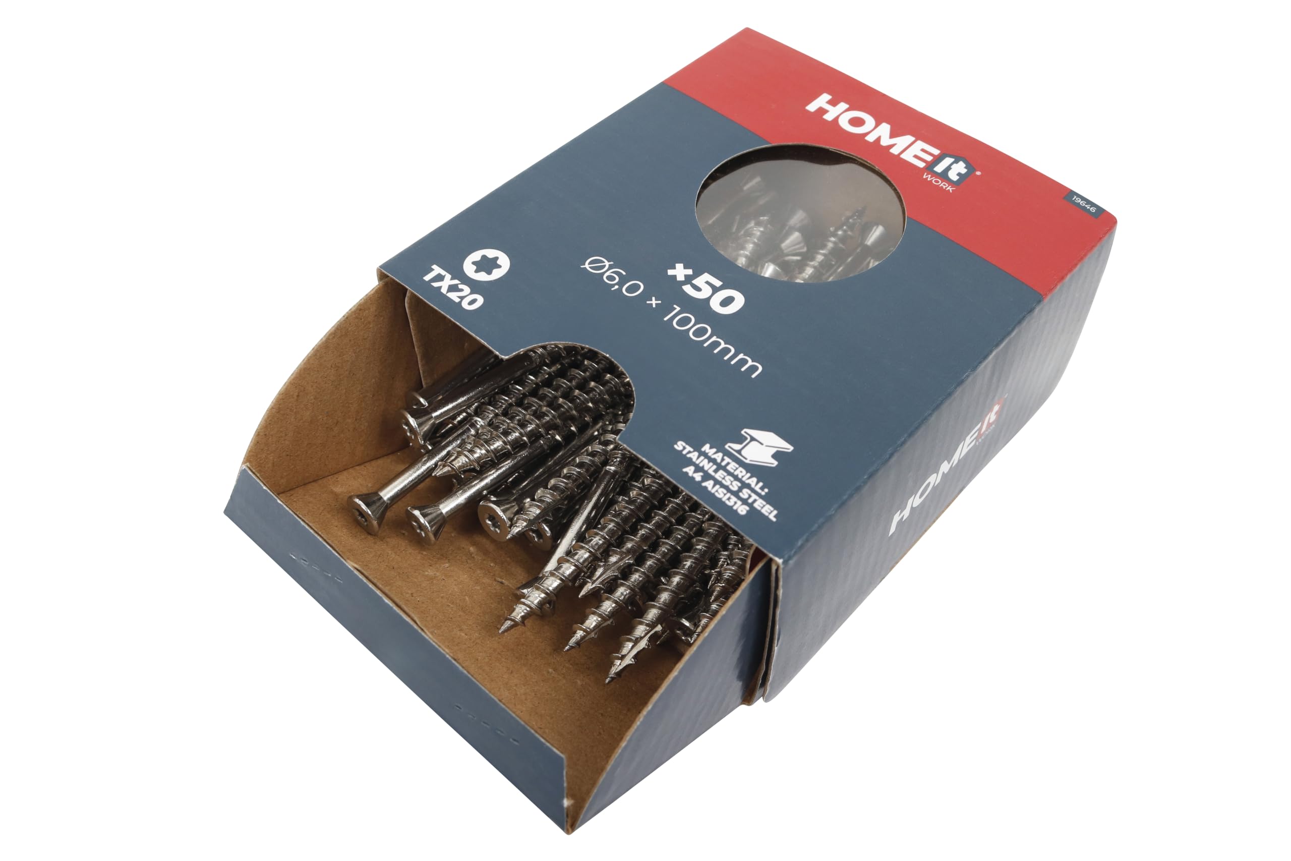 Home it® Stainless Steel Screws A4 6.0 x 100 mm - Pack of 50 Decking Screws with TX20 Drive - Countersunk Wood Screws - Rustproof