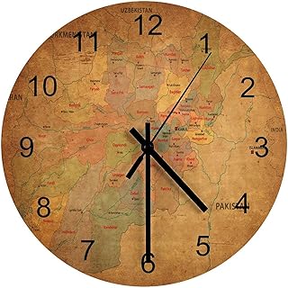 Map of Afghanistan Wall Clock Silent Non-Ticking Wooden Clocks, Suitable for Home/Office/School Clock