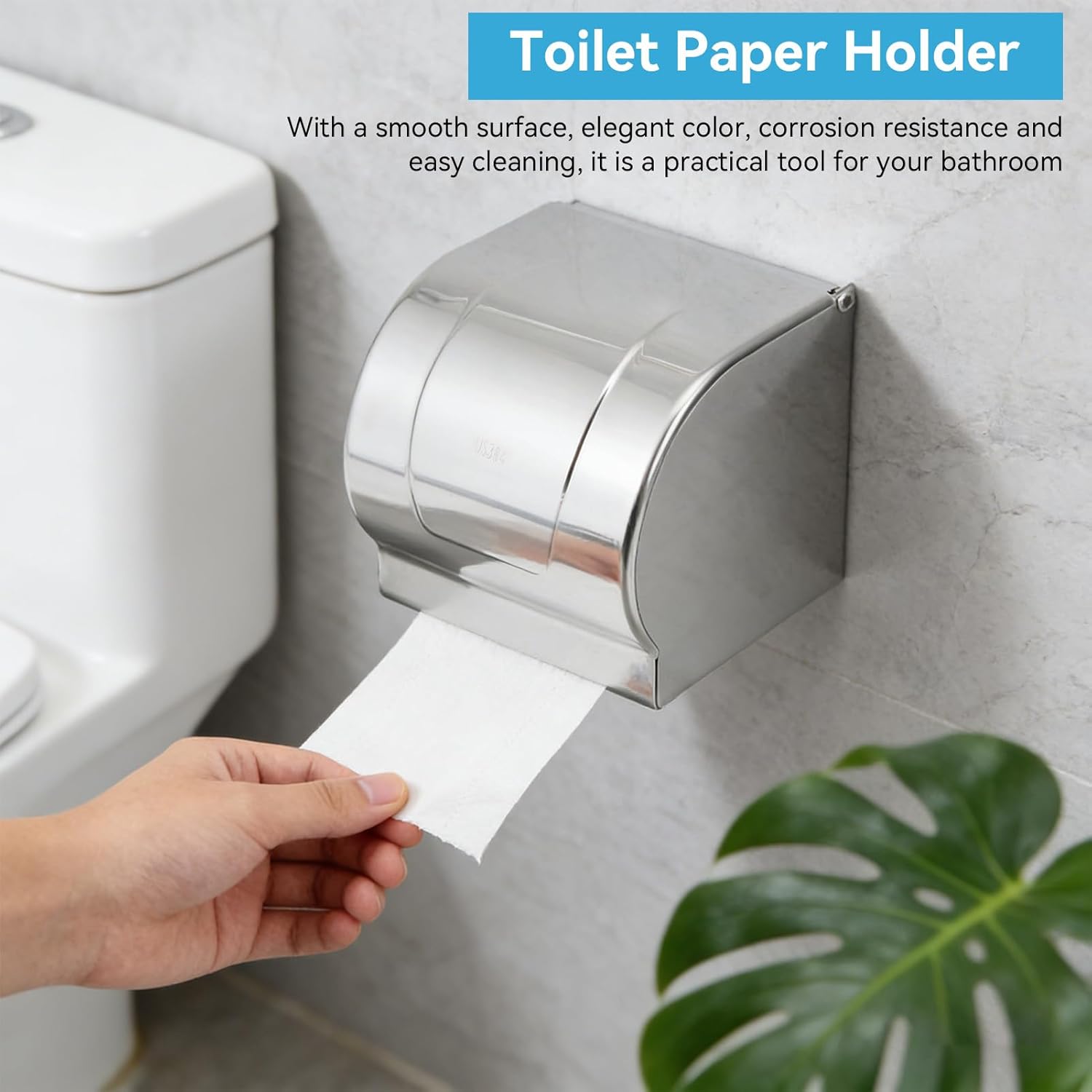 Toilet Paper Holder with Cover Dog Cat Proof Stainless Steel Roll Paper Holder Wall Mount Tissue Box Cover Waterproof Toilet Paper Storage Rack Bathroom Accessories