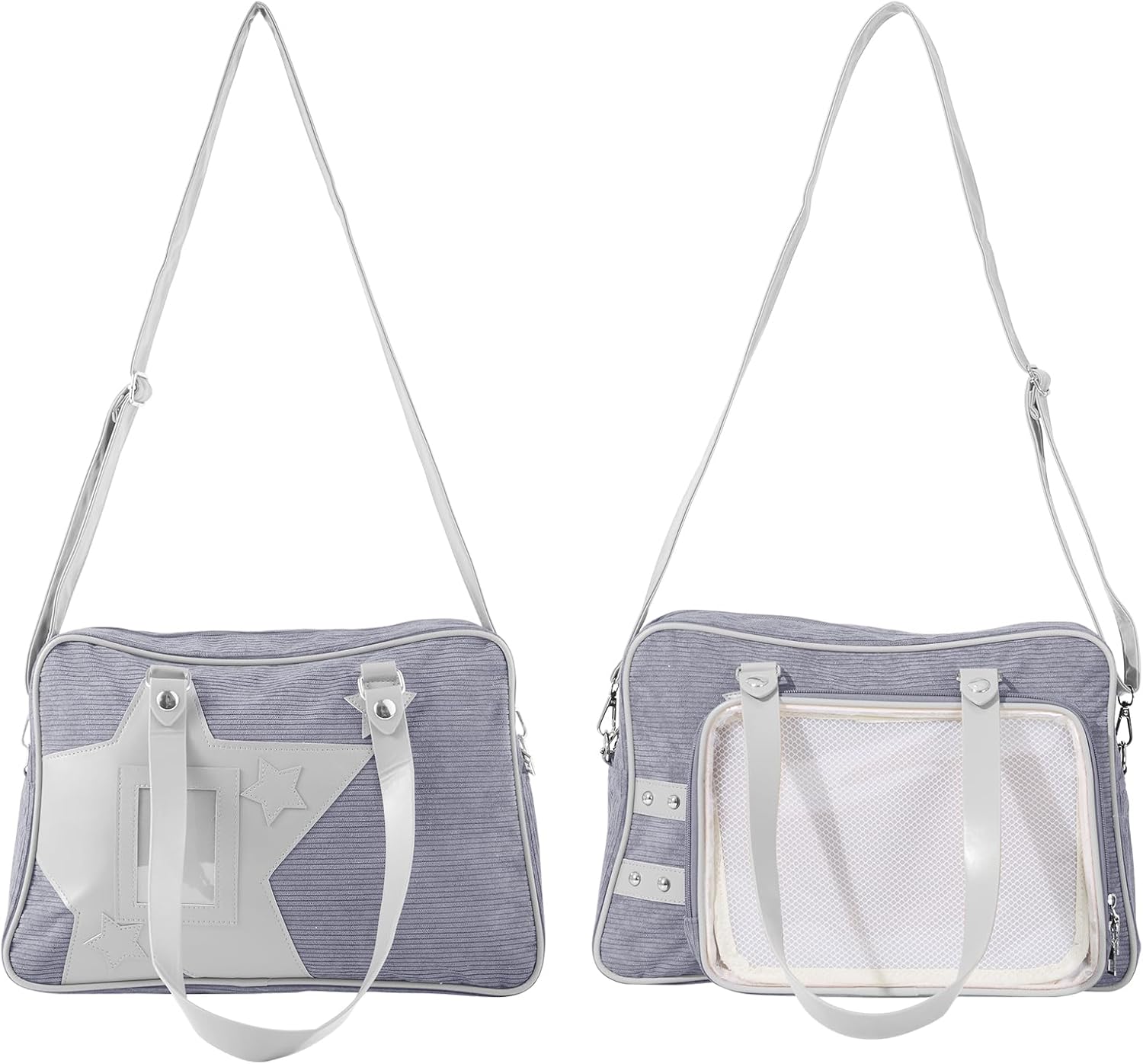 Kawaii Ita Bag Crossbody, Pin Purse, Messenger Bag Pin Display,Shoulderbag with Transparent Incert, Corduroy