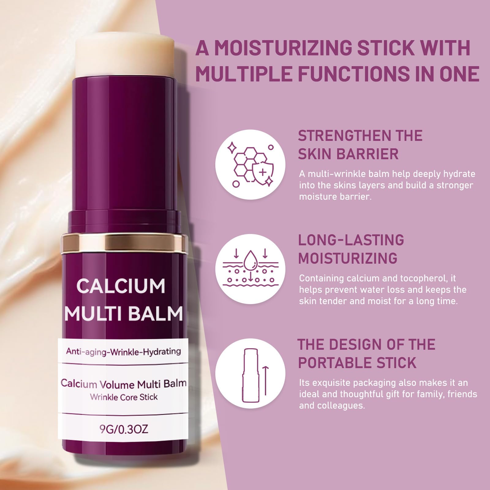 Calcium Multi Balm,Anti-Aging Wrinkle Core Stick,Collagen Moisturizing Stick,Hydrating Calcium Volume Multi Balm – Adatto per il collo degli occhi, Portable Daily Use Wrinkle Reducing Balm (5 pezzi)