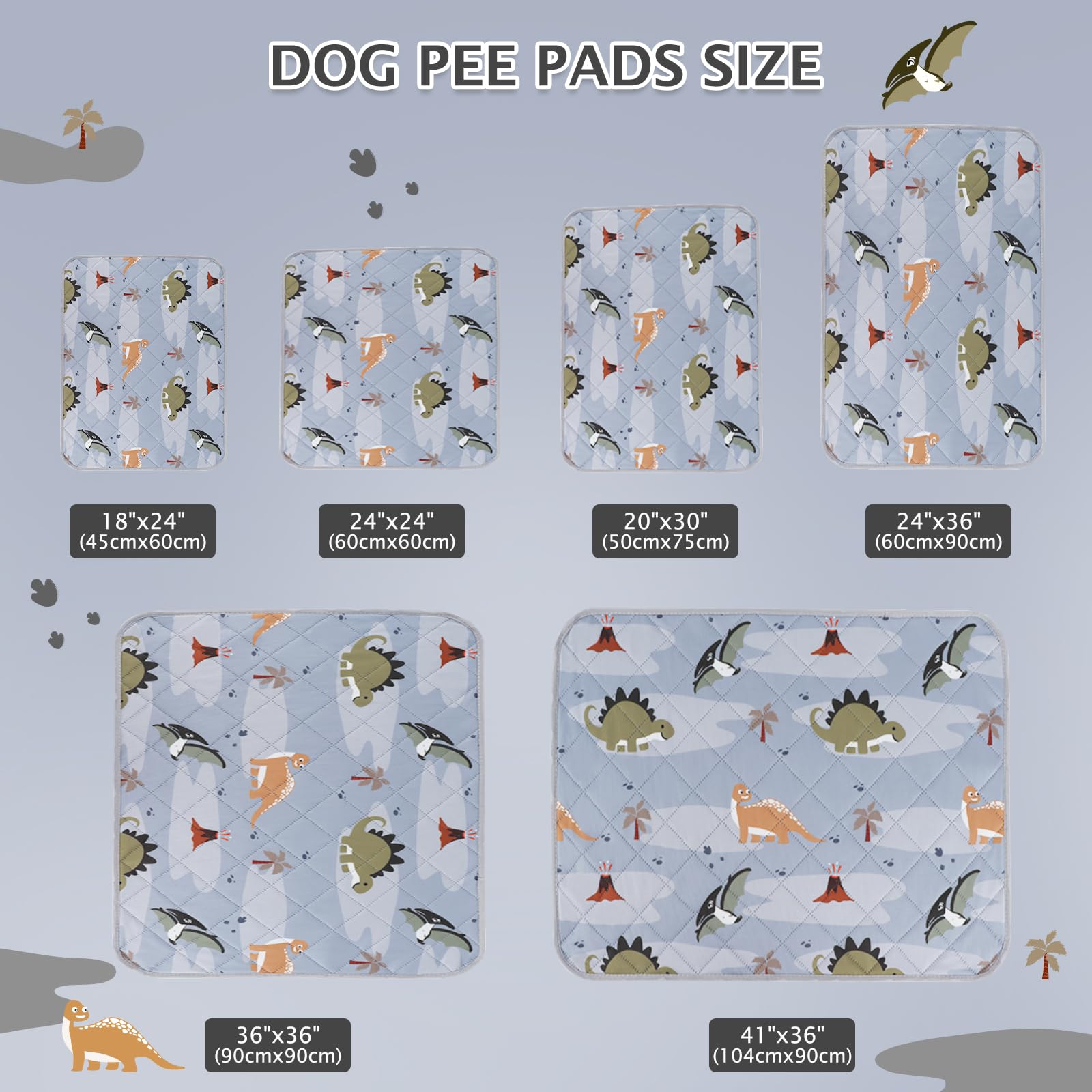 BVAGSS 2 Pezzi Tappetini Assorbenti per Cani, Tappeti Lavabili Riutilizzabili, Antiscivolo, Alta Assorbenza Addestramento traversine per cani XH081 (75x50cm,Grey Dinosaur)