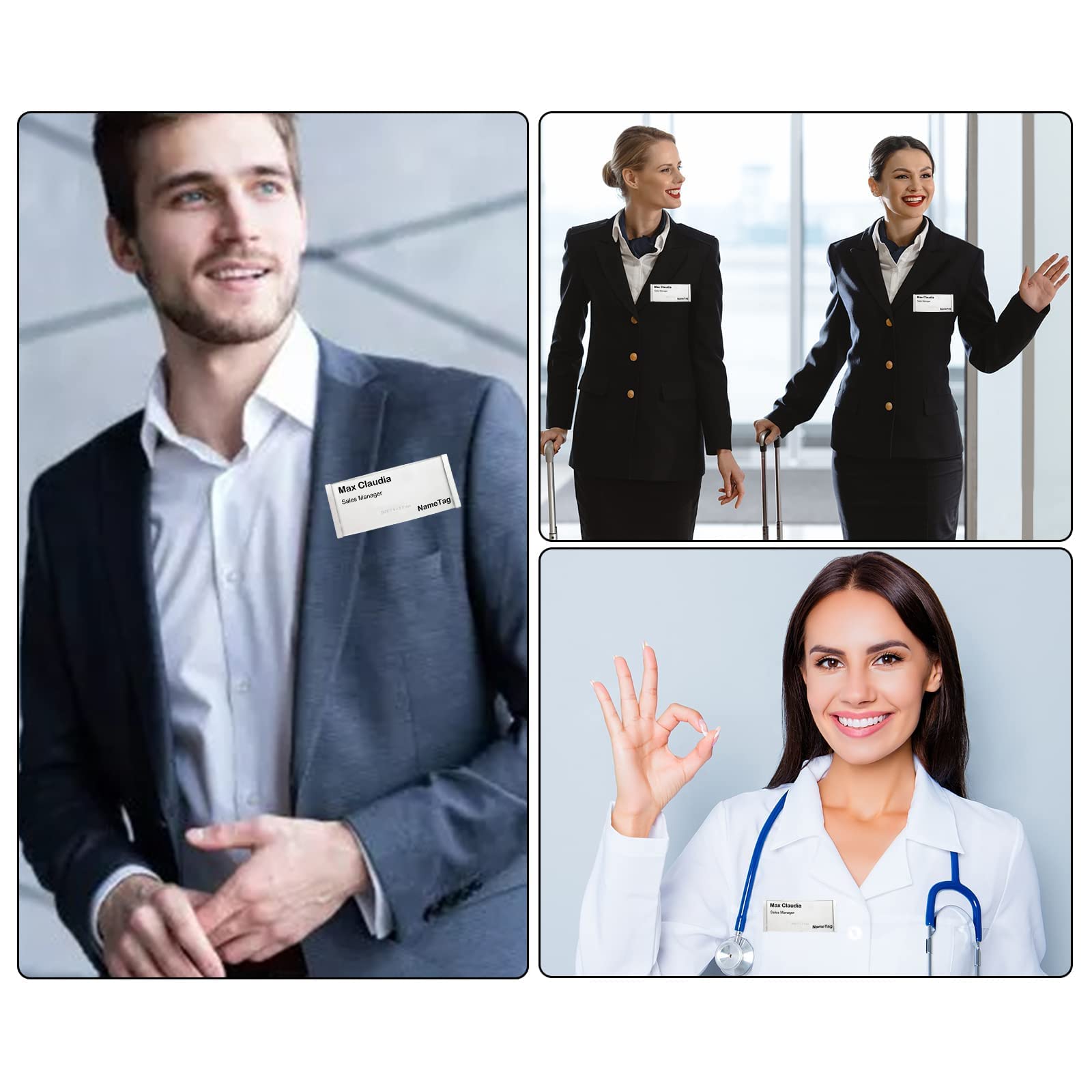 Elegant Aluminum Name Badges With Strong Double Magnet Name Plate Silver Anodised Professional Quality Fashionable Curved Approx. 75 X 25 Mm With - View #3